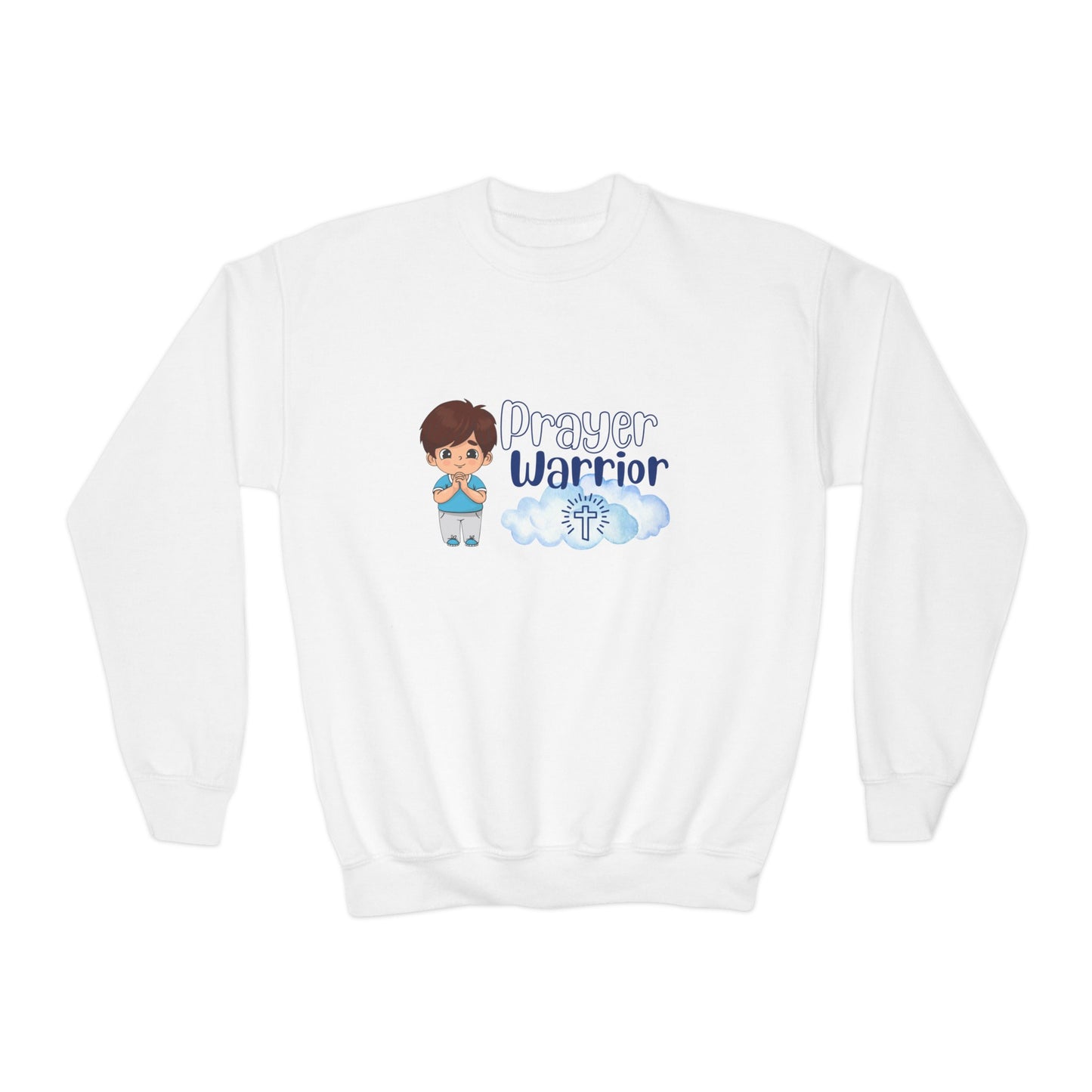 Prayer Warrior Boy's Sweatshirt (White) - Sweet Baby Jeez Teez
