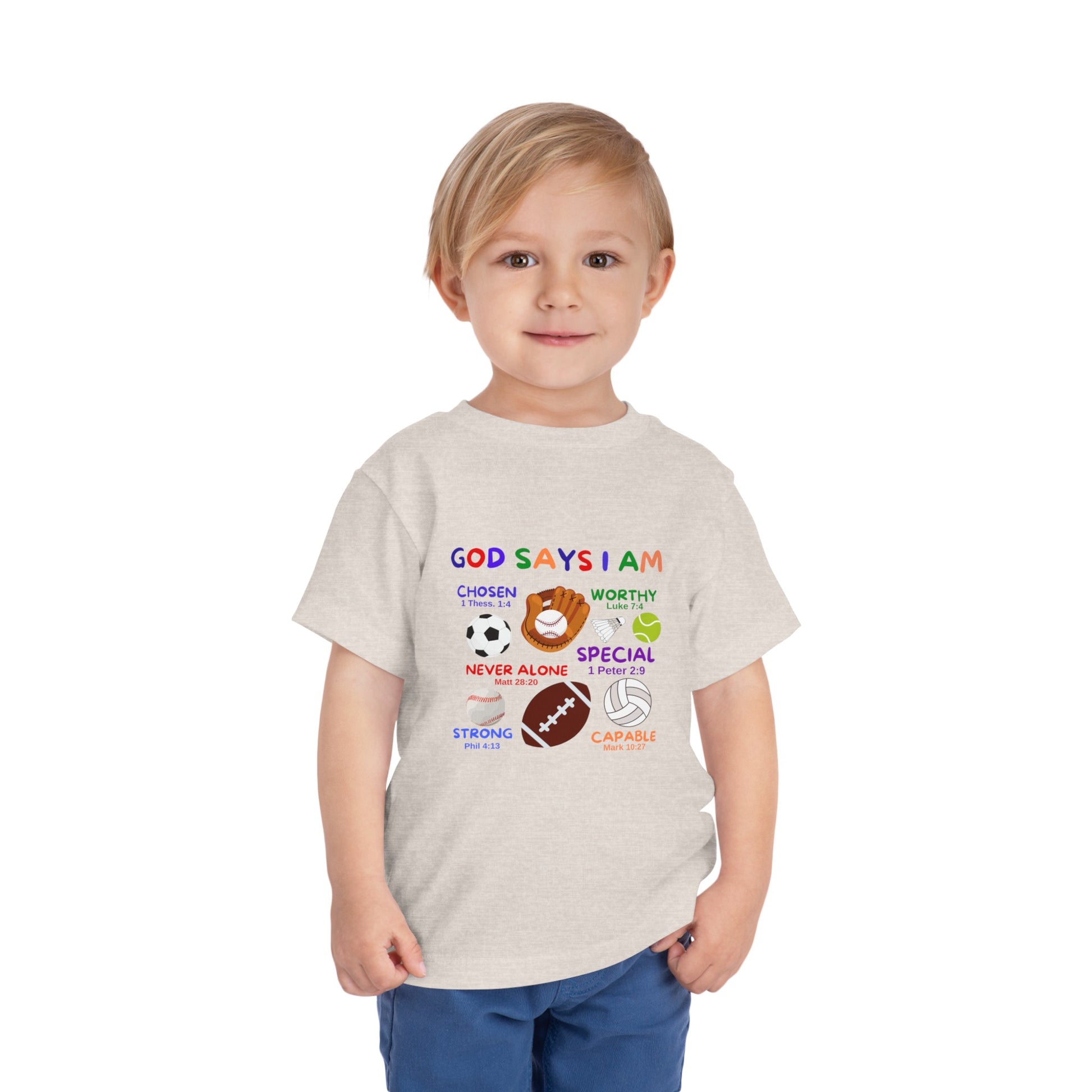 God Says I am Toddler Boys Tshirt (Sports Logo) - Sweet Baby Jeez Teez