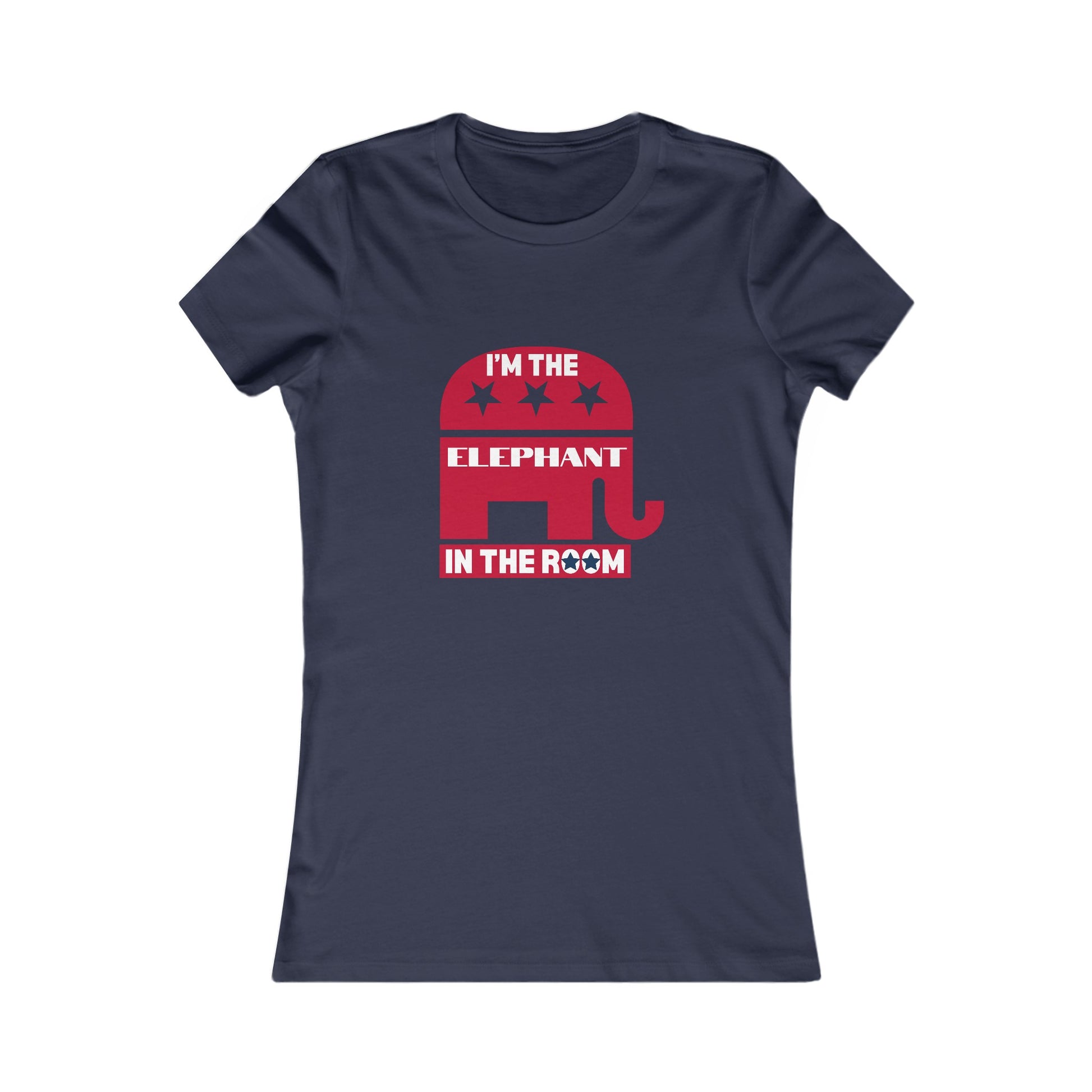 Elephant in the Room Women's Fitted Navy Tshirt - Sweet Baby Jeez Teez