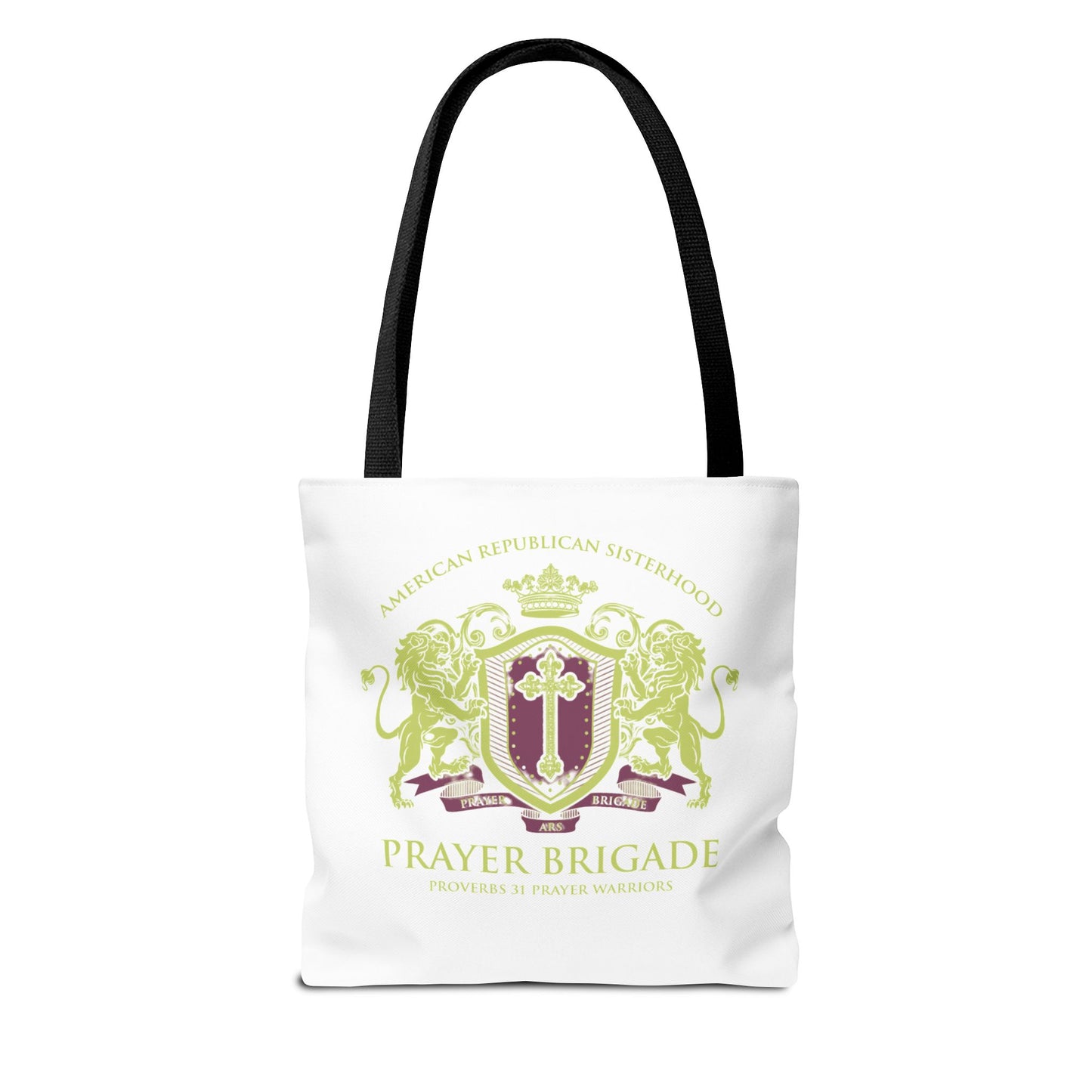 ARS Prayer Brigade Tote Bag (White with Green/Purple Logo) - Sweet Baby Jeez Teez
