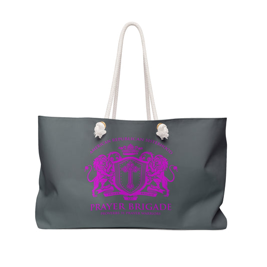 ARS Prayer Brigade Weekender Bag (Dark Gray with Hot Pink Logo) - Sweet Baby Jeez Teez