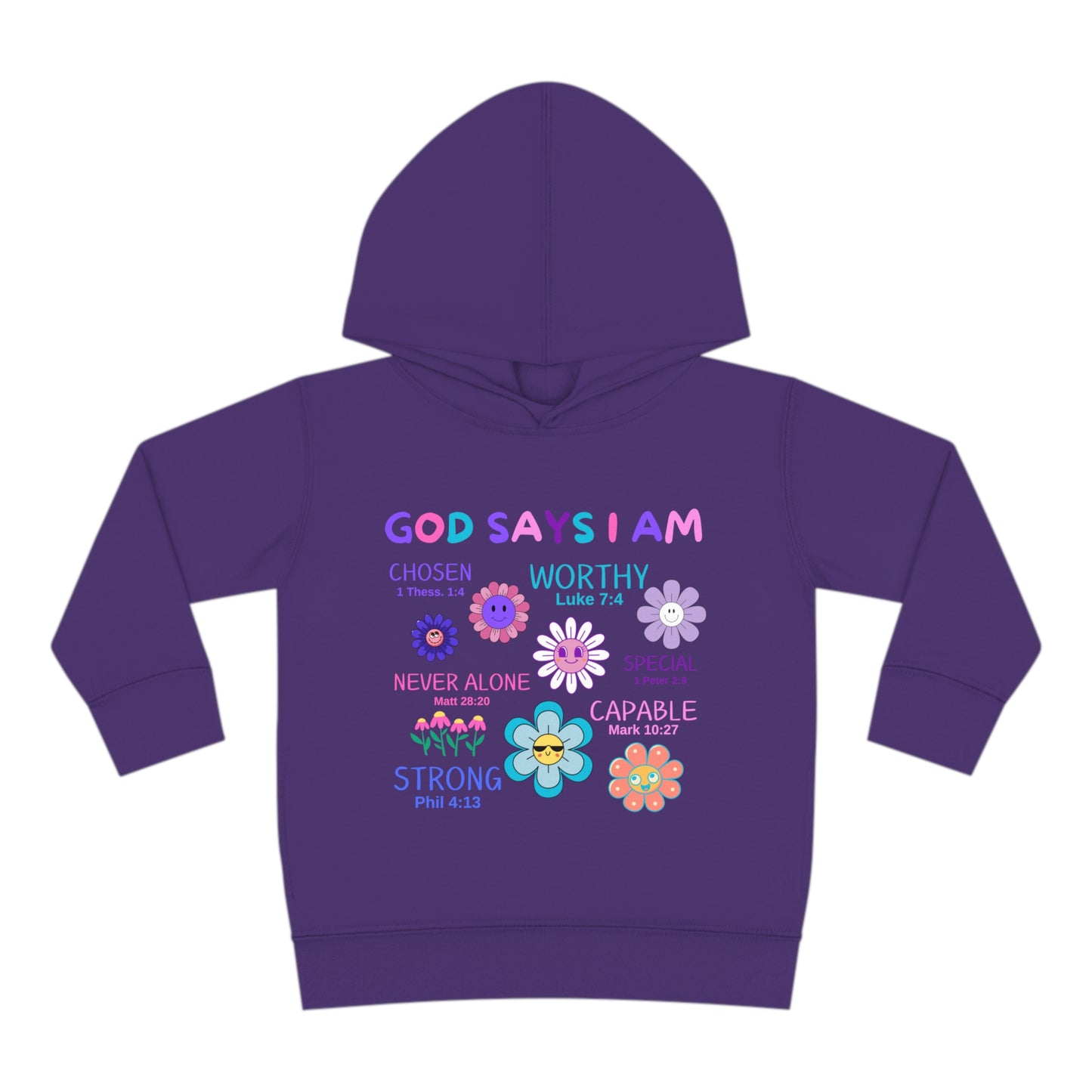 God Says I Am Toddler Fleece Hoodie (Flower Logo) - Sweet Baby Jeez Teez