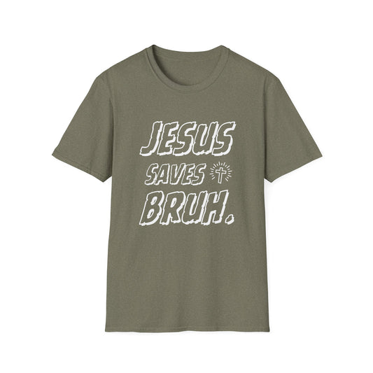 Jesus Saves Bruh Men's Tshirt (White Logo) - Sweet Baby Jeez Teez