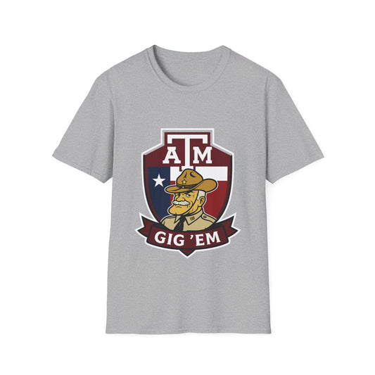 Gig 'Em Aggies Old Sarge Crest Soft Relaxed Tshirt (Texas Flag Logo 1)