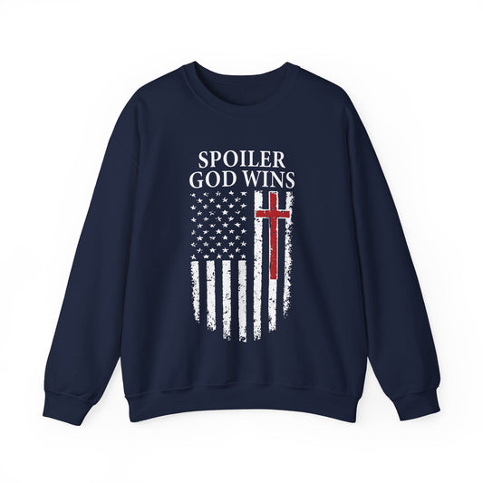 "Spoiler God Wins" Christian Unisex Cozy Sweatshirt