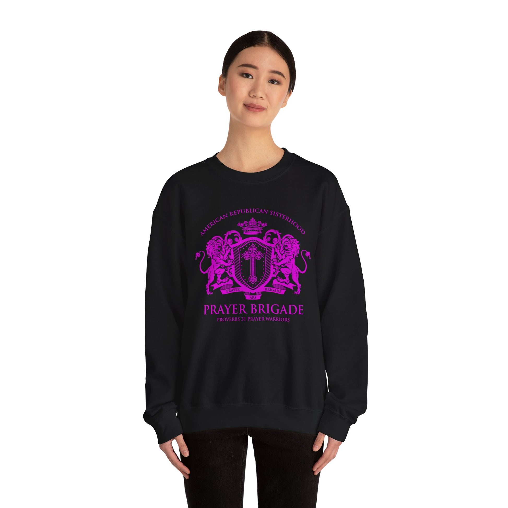 ARS Prayer Brigade Unisex Sweatshirt (Dark Gray with Hot Pink Logo) - Sweet Baby Jeez Teez