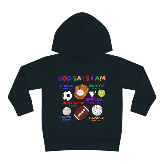 God Says I am Toddler Fleece Hoodie (Sports Logo) - Sweet Baby Jeez Teez