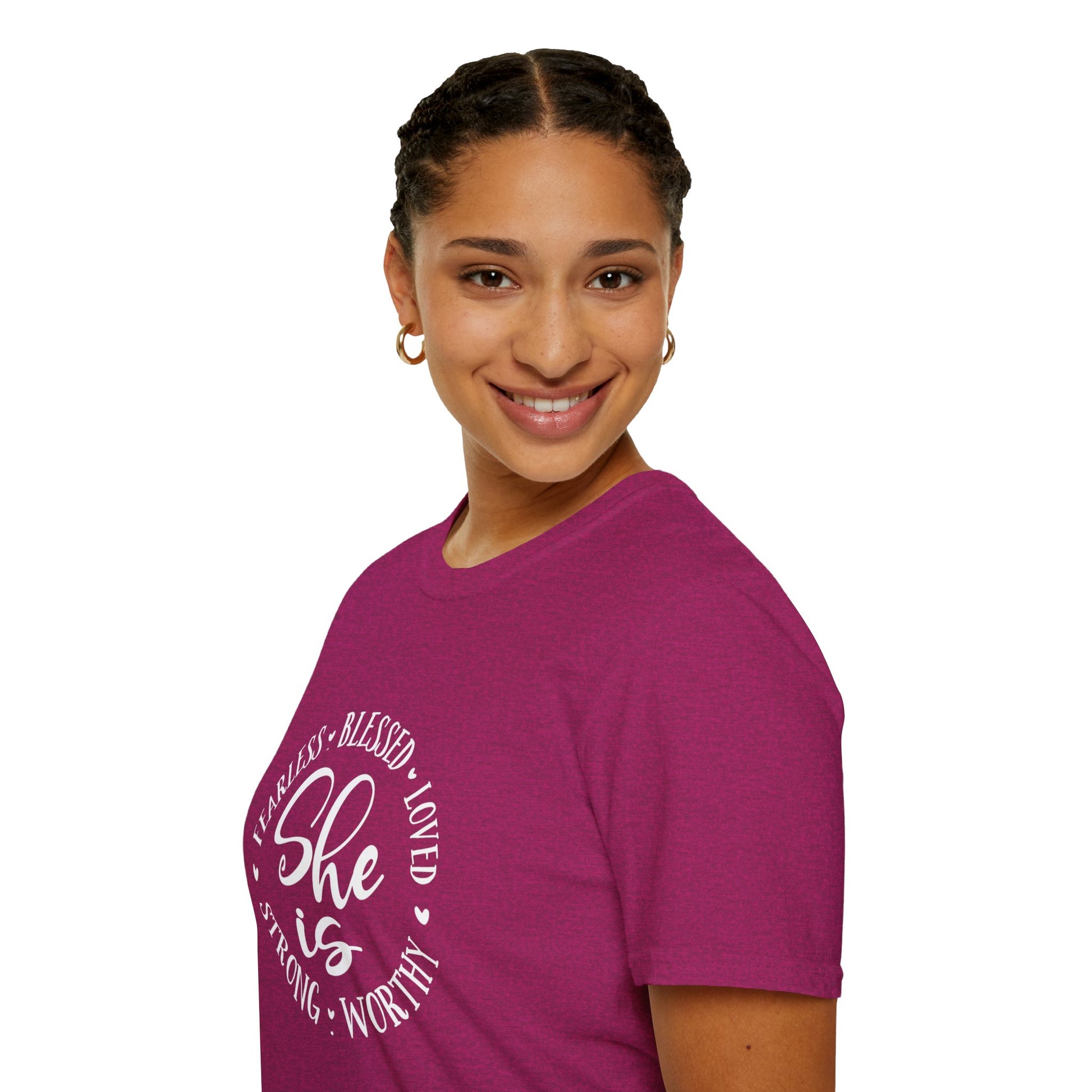 She Is Women's Relaxed/Plus Tshirt (White Logo) - Sweet Baby Jeez Teez
