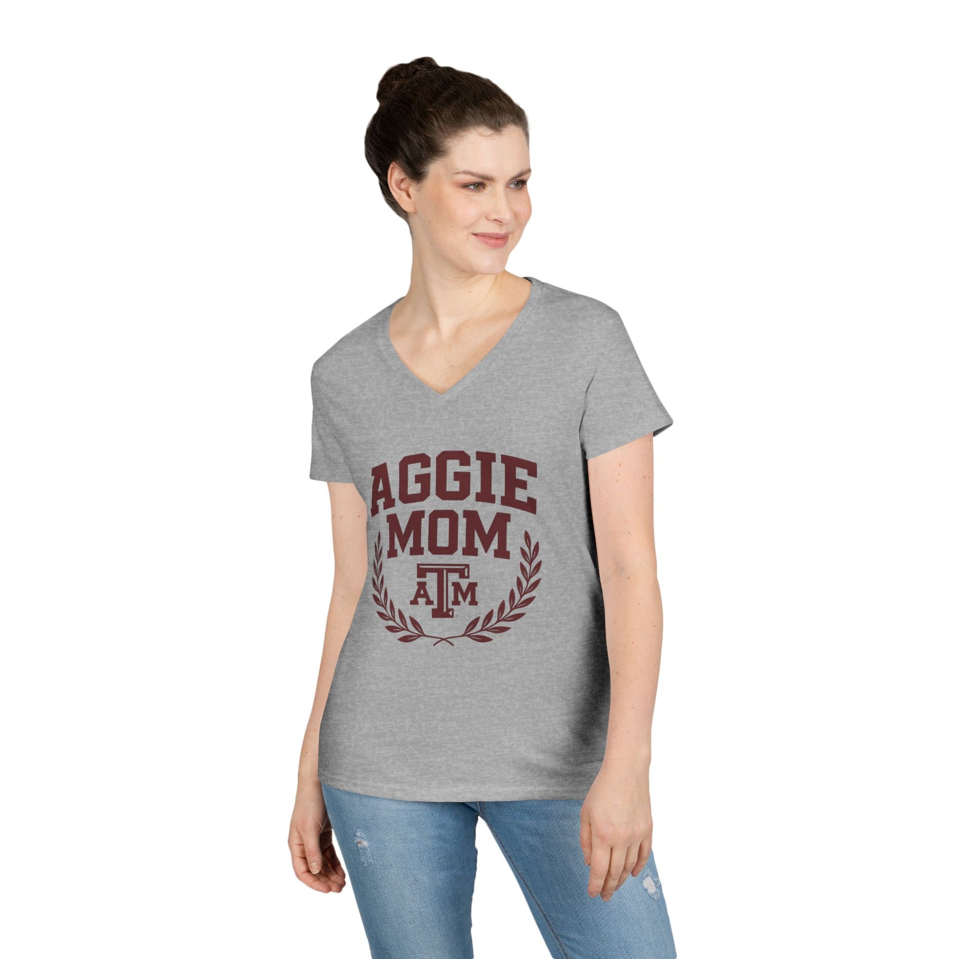 Aggie Mom Texas A&M Women's Semi-Fitted V-Neck T-Shirt - Sweet Baby Jeez Teez
