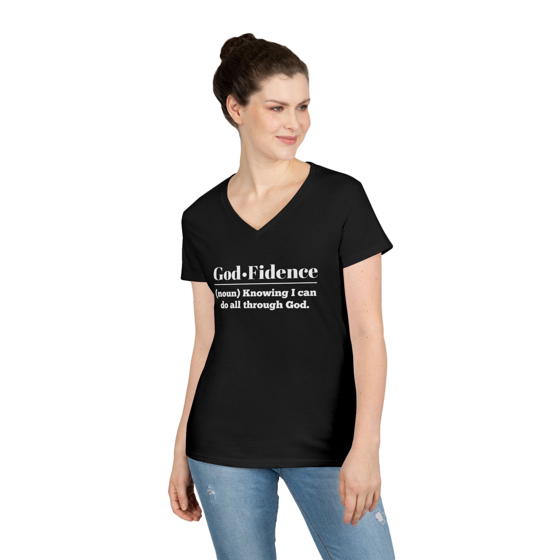 God-Fidence Women's V-Neck T-Shirt - Empowering Faith-Inspired Tee - Sweet Baby Jeez Teez