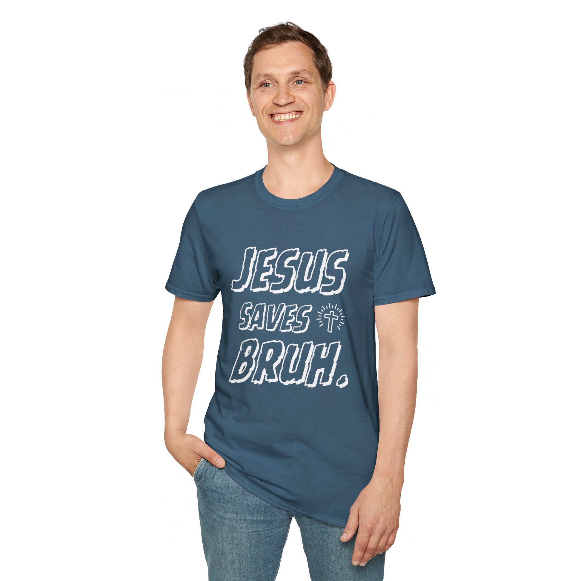 Jesus Saves Bruh Men's Tshirt (White Logo) - Sweet Baby Jeez Teez