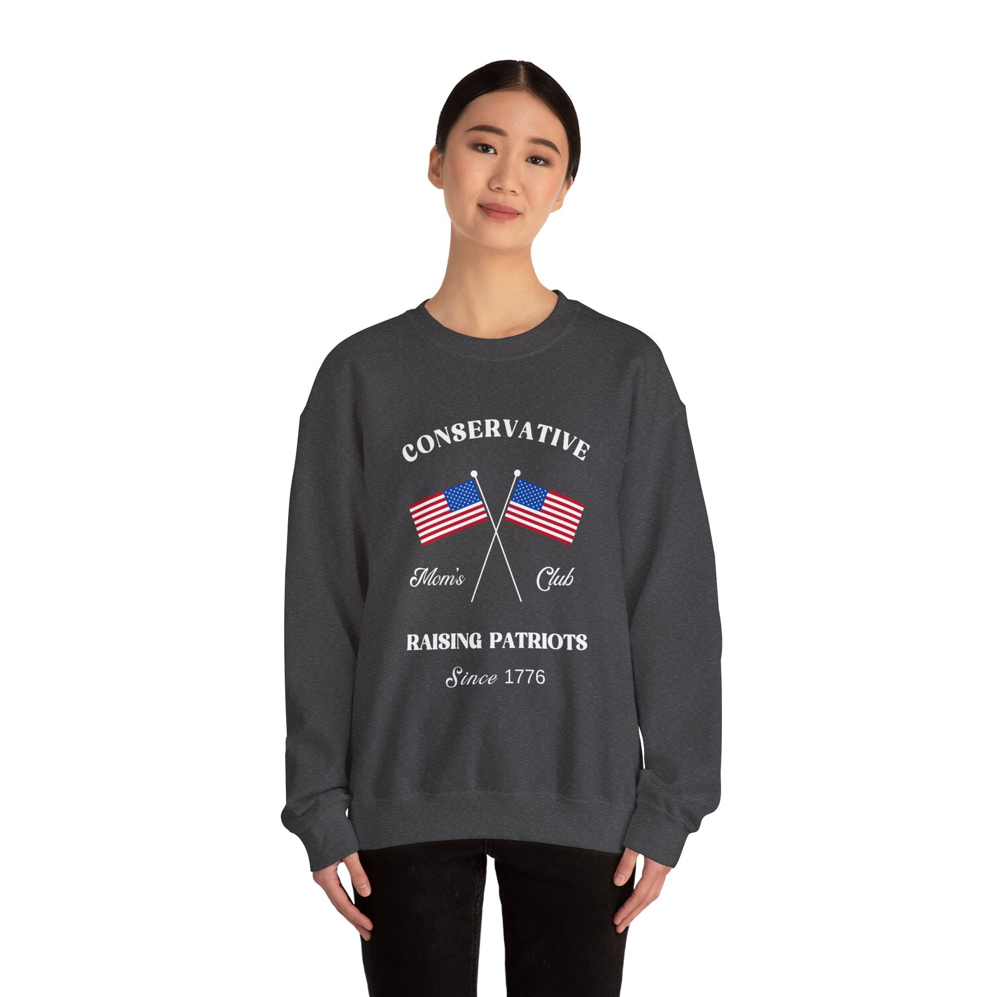 Conservative Mom's Club Crewneck Sweatshirt - Raising Patriots Since 1776 (White Logo) - Sweet Baby Jeez Teez