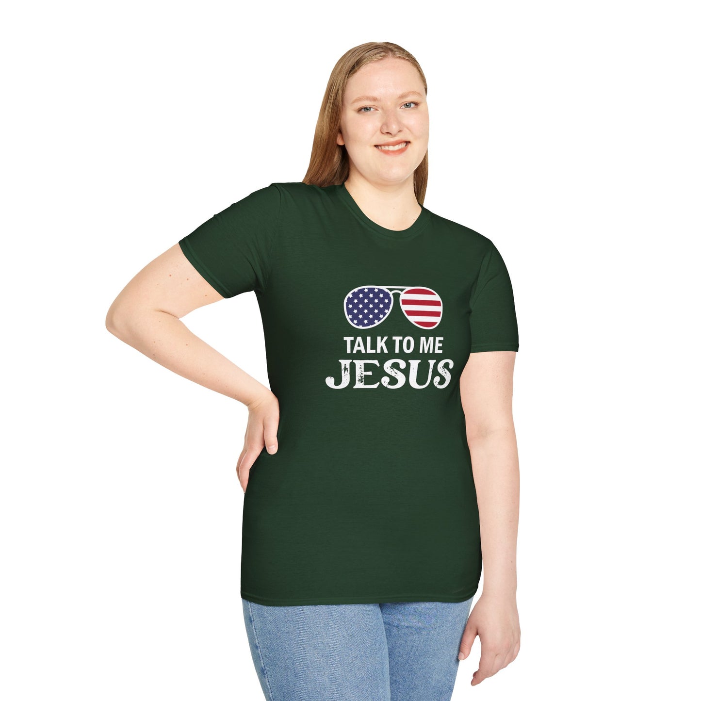 Patriotic "Talk to Me Jesus" Christian Softstyle Tshirt