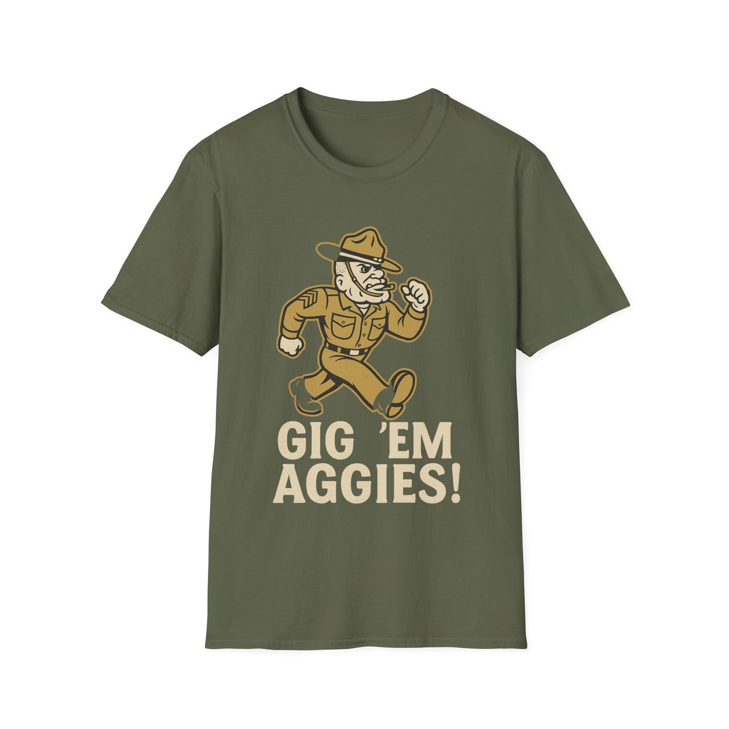 Gig 'Em Aggies Old Sarge Unisex Softstyle T-Shirt (Gold Logo) - Sweet Baby Jeez Teez