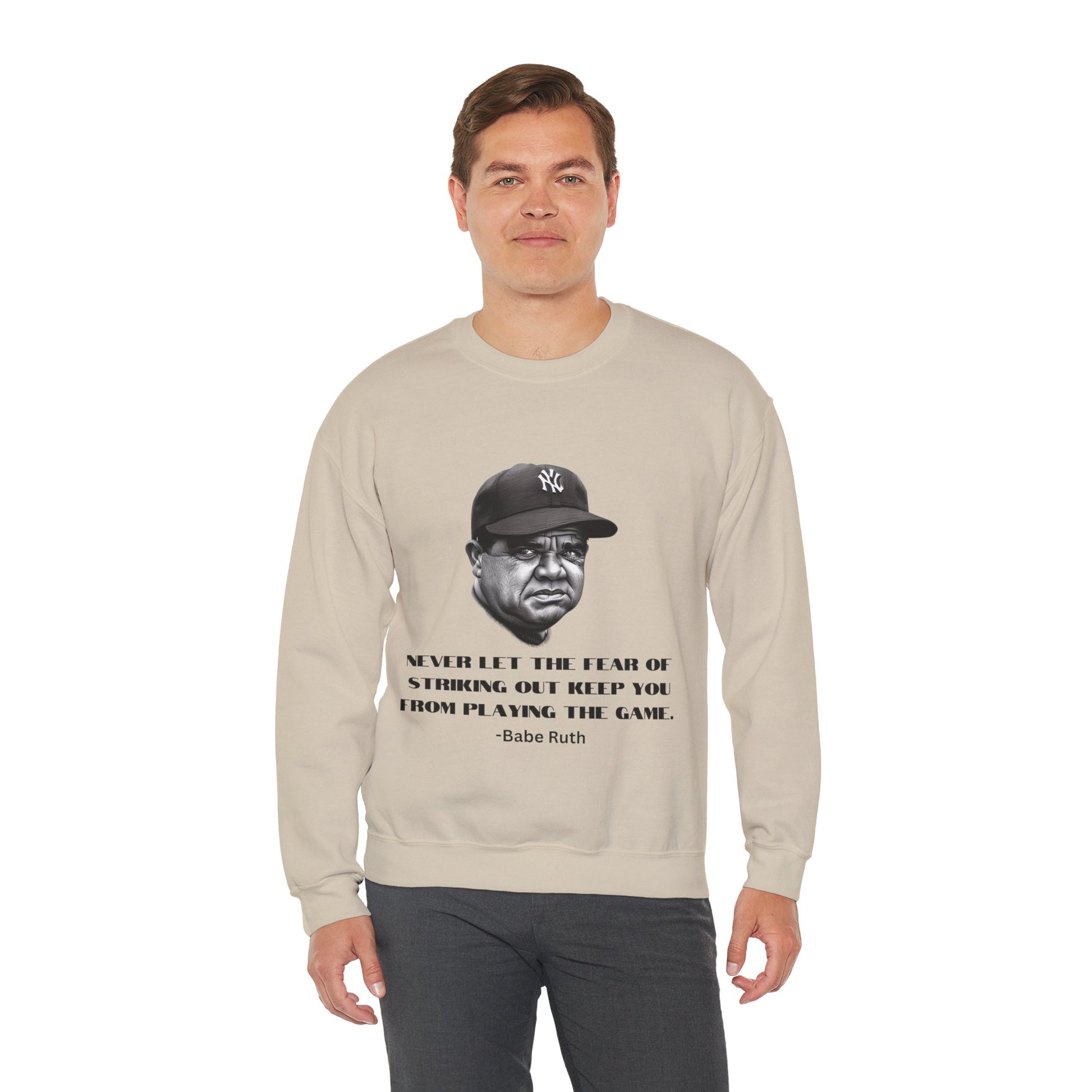 Strike Out Babe Ruth Men's Crewneck Sweatshirt (IW Grayscale Logo) - Sweet Baby Jeez Teez
