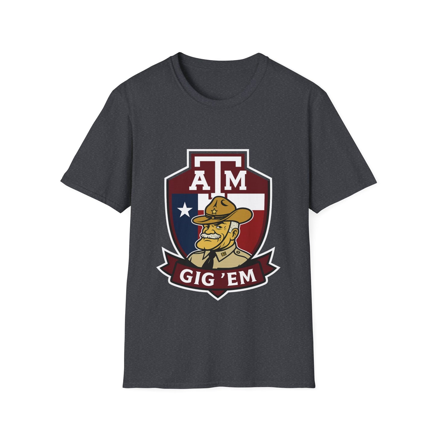 Gig 'Em Aggies Old Sarge Crest Soft Relaxed Tshirt (Texas Flag Logo 1)