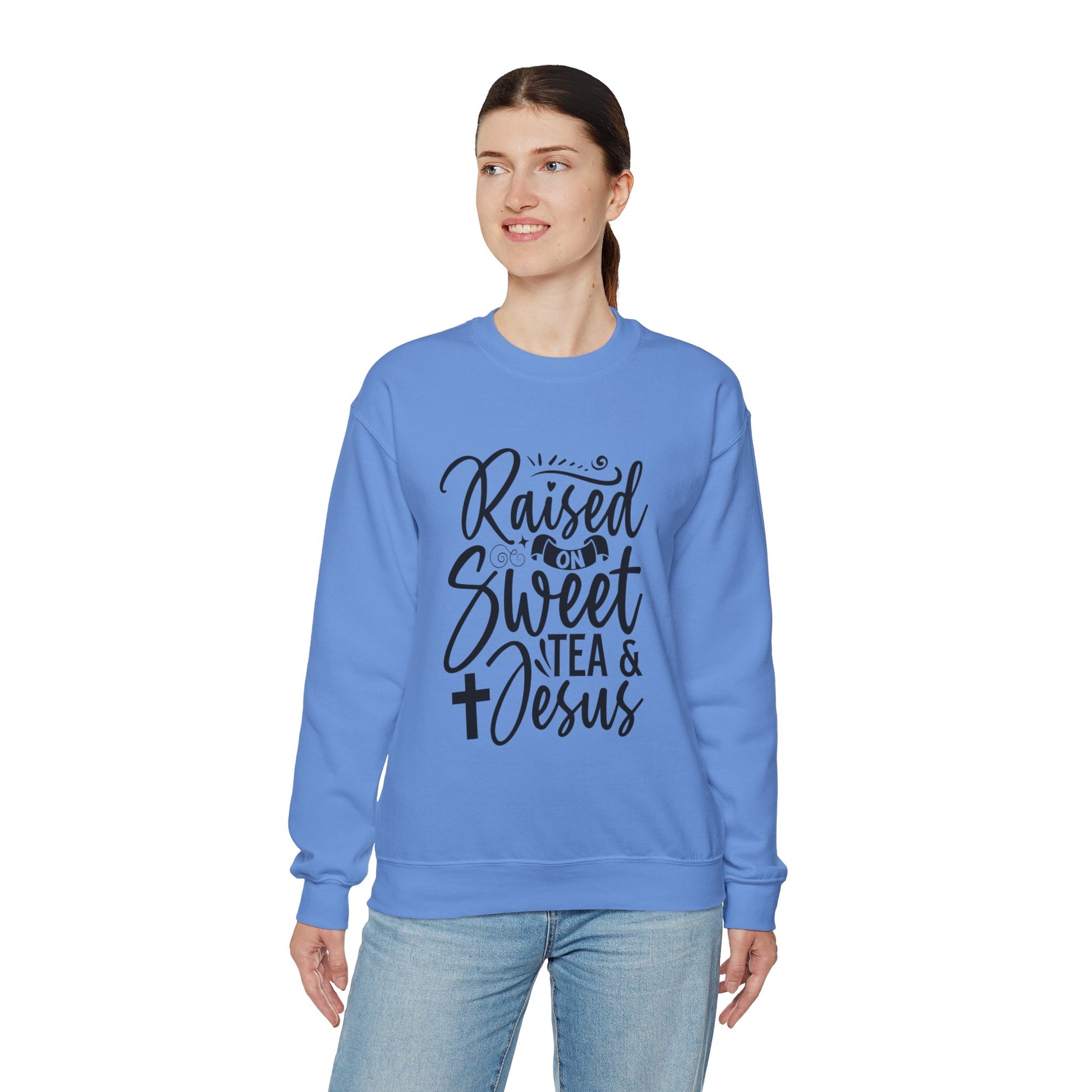 Sweet Tea and Jesus Women's Relaxed Sweatshirt (Black Logo) - Sweet Baby Jeez Teez