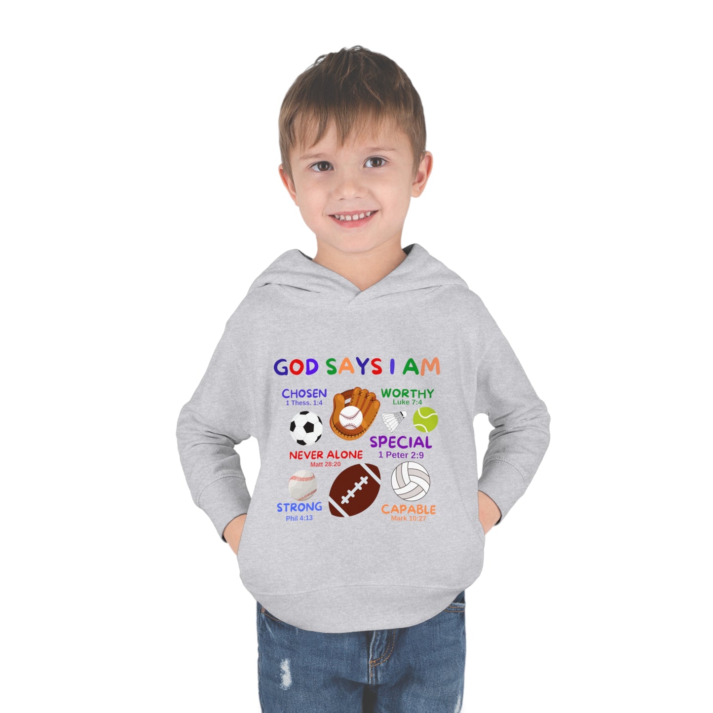 God Says I am Toddler Fleece Hoodie (Sports Logo) - Sweet Baby Jeez Teez