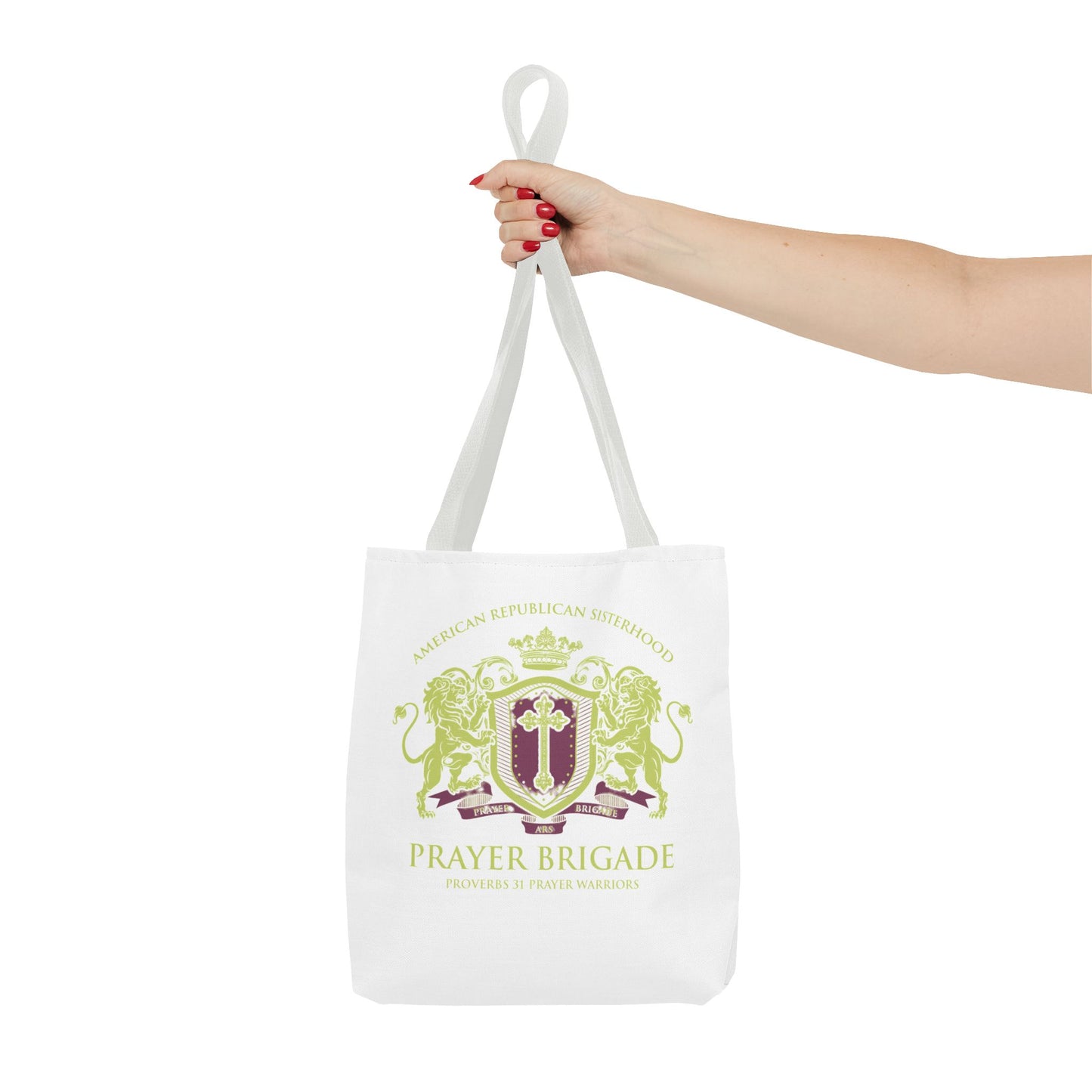 ARS Prayer Brigade Tote Bag (White with Green/Purple Logo) - Sweet Baby Jeez Teez