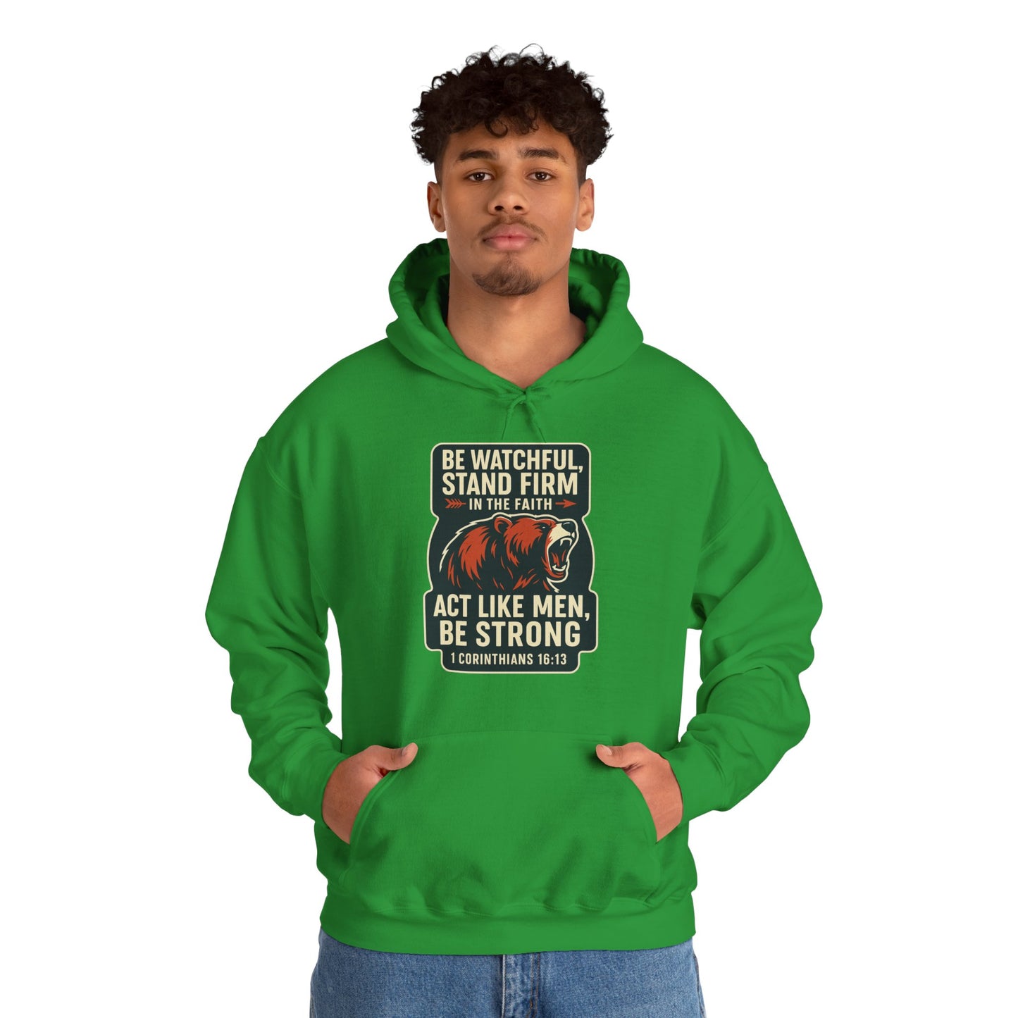 "Stand Firm in Faith" Bear Bible Verse Hoodie Sweatshirt