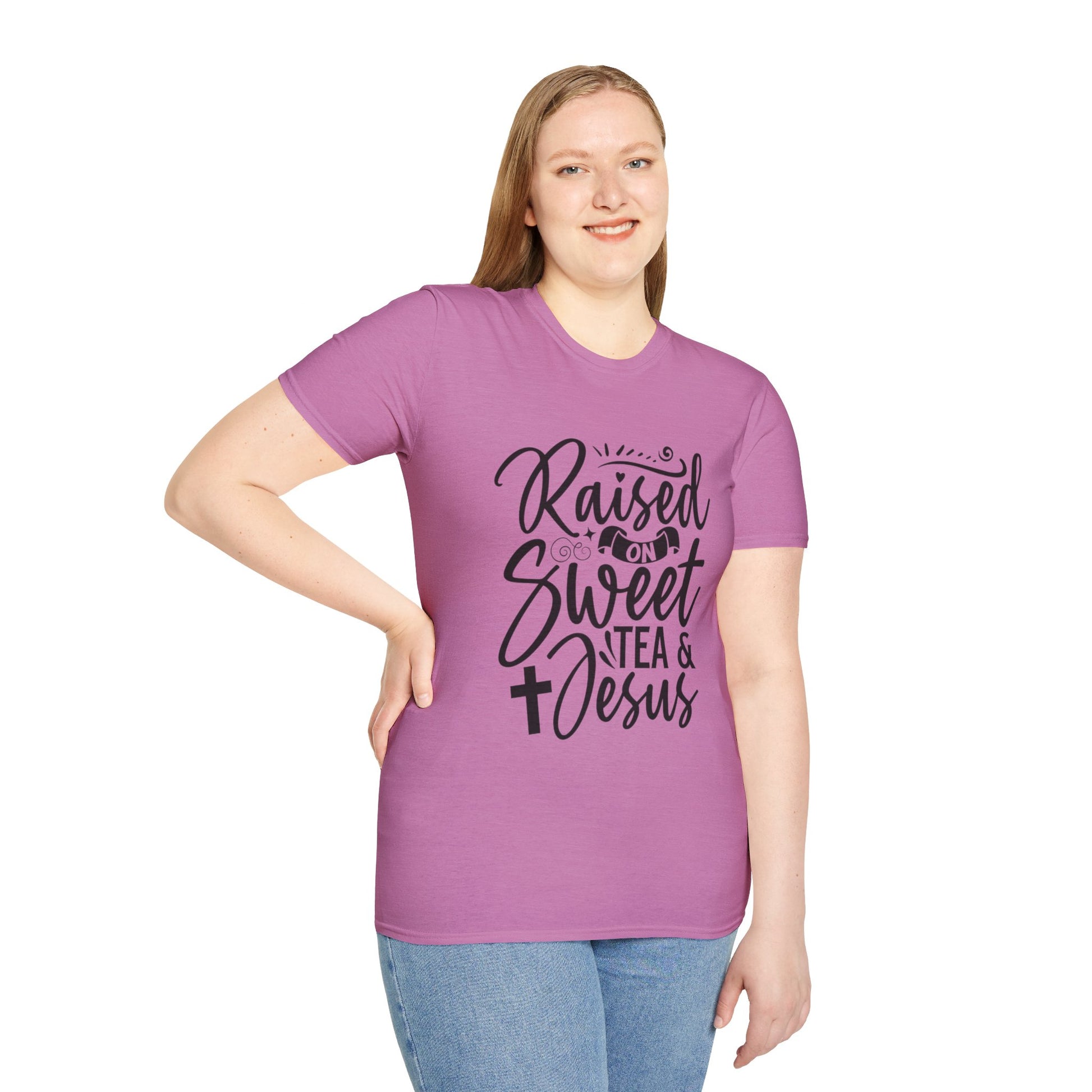 Sweet Tea and Jesus Women's Relaxed/Plus Tshirt (Black Logo) - Sweet Baby Jeez Teez