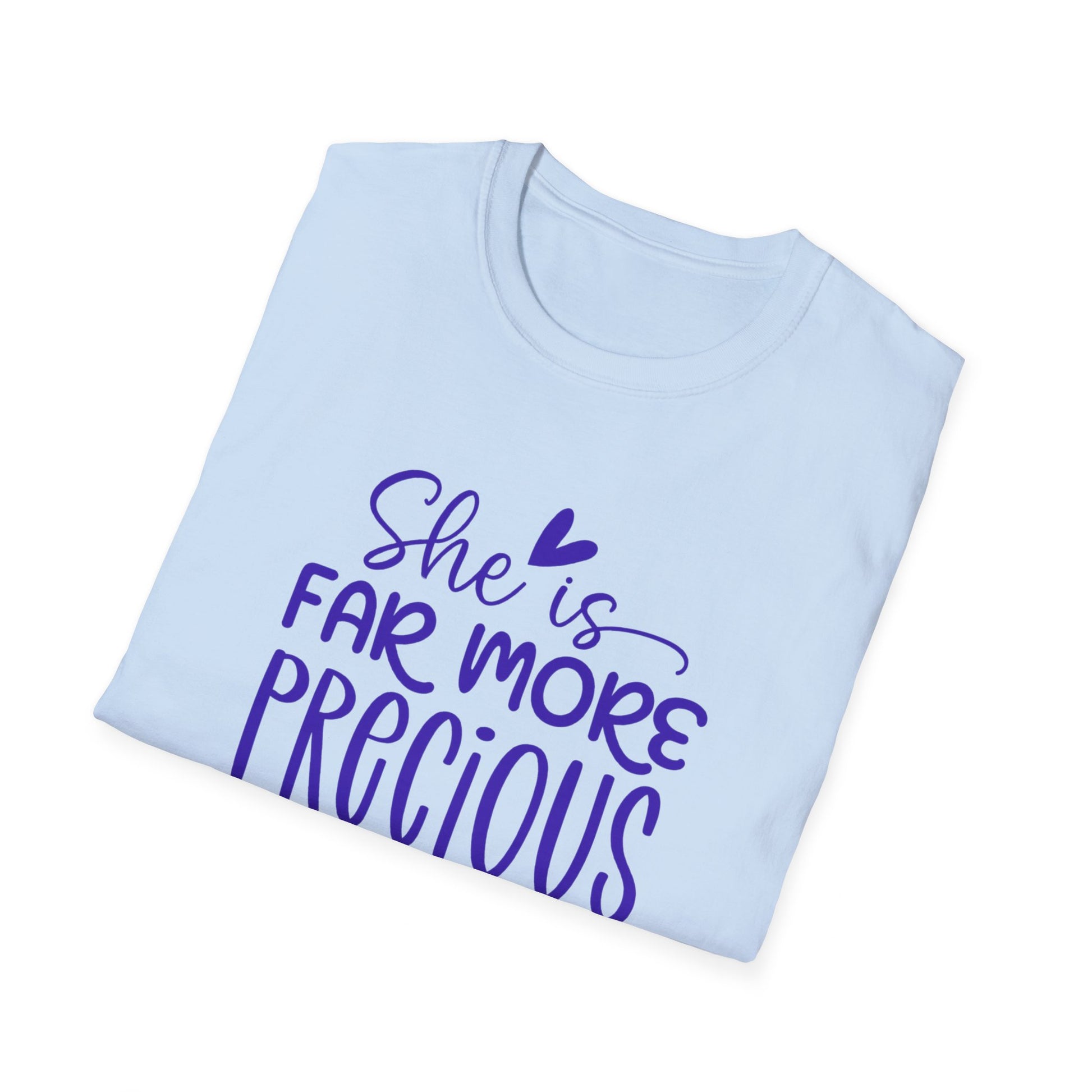 Far More Precious Women's Relaxed/Plus Tshirt (Cobalt Logo) - Sweet Baby Jeez Teez