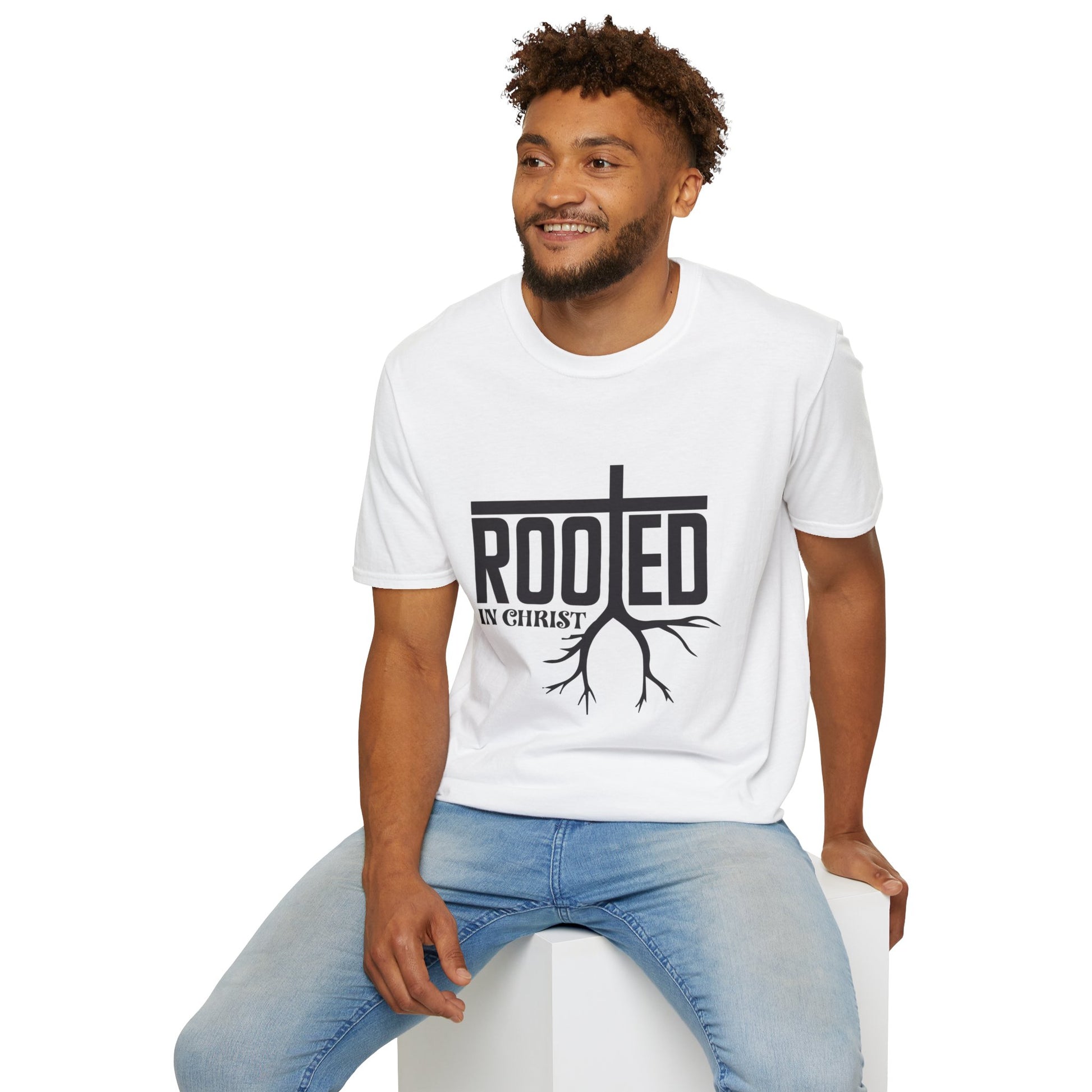 Rooted Men's Tshirt (Black Logo) - Sweet Baby Jeez Teez