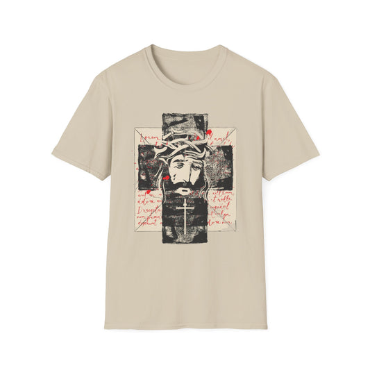 Christ on Cross with Latin Logo Men's Tshirt - Sweet Baby Jeez Teez