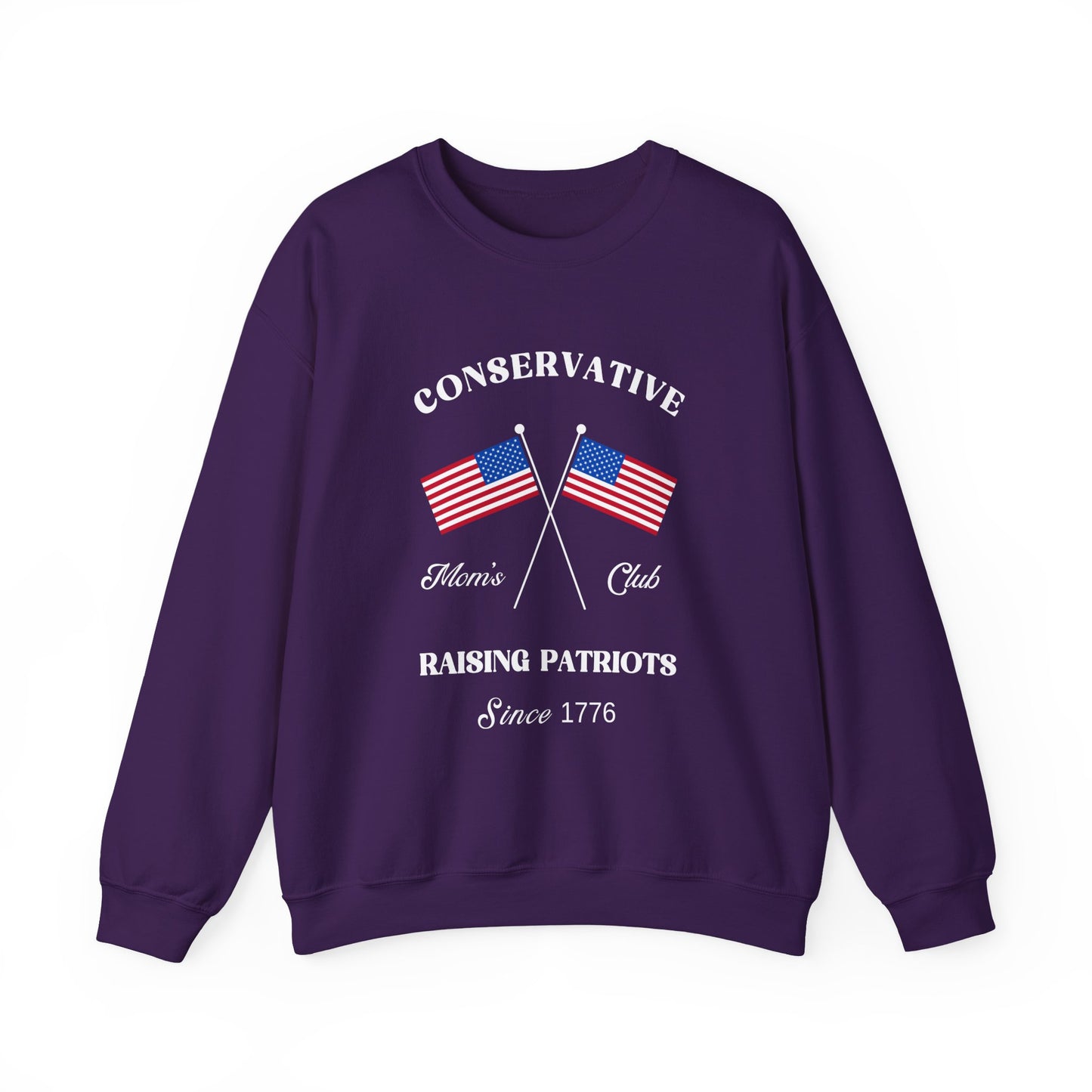 Conservative Mom's Club Crewneck Sweatshirt - Raising Patriots Since 1776 (White Logo)