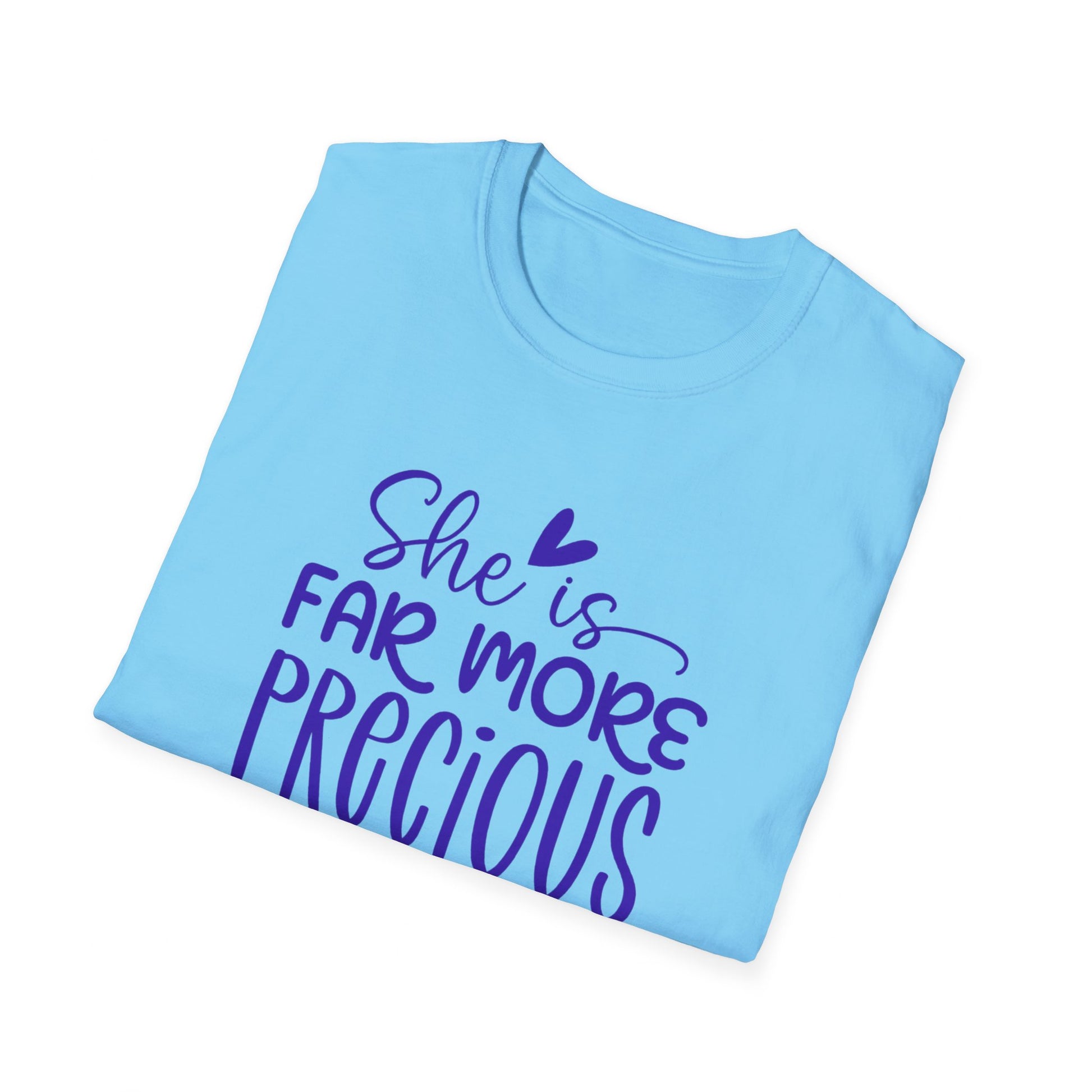 Far More Precious Women's Relaxed/Plus Tshirt (Cobalt Logo) - Sweet Baby Jeez Teez