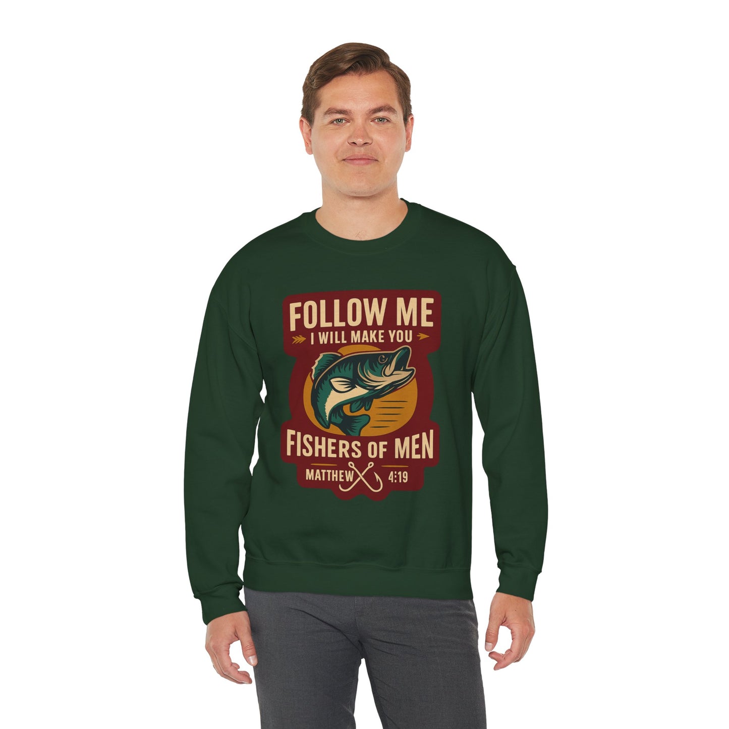 "Follow Me" Fisherman Bible Verse Crewneck Sweatshirt