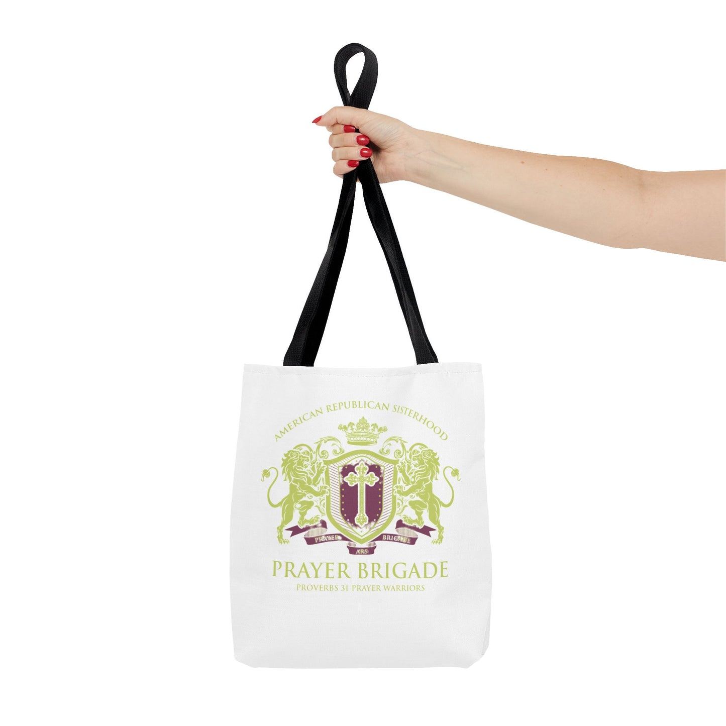 ARS Prayer Brigade Tote Bag (White with Green/Purple Logo) - Sweet Baby Jeez Teez