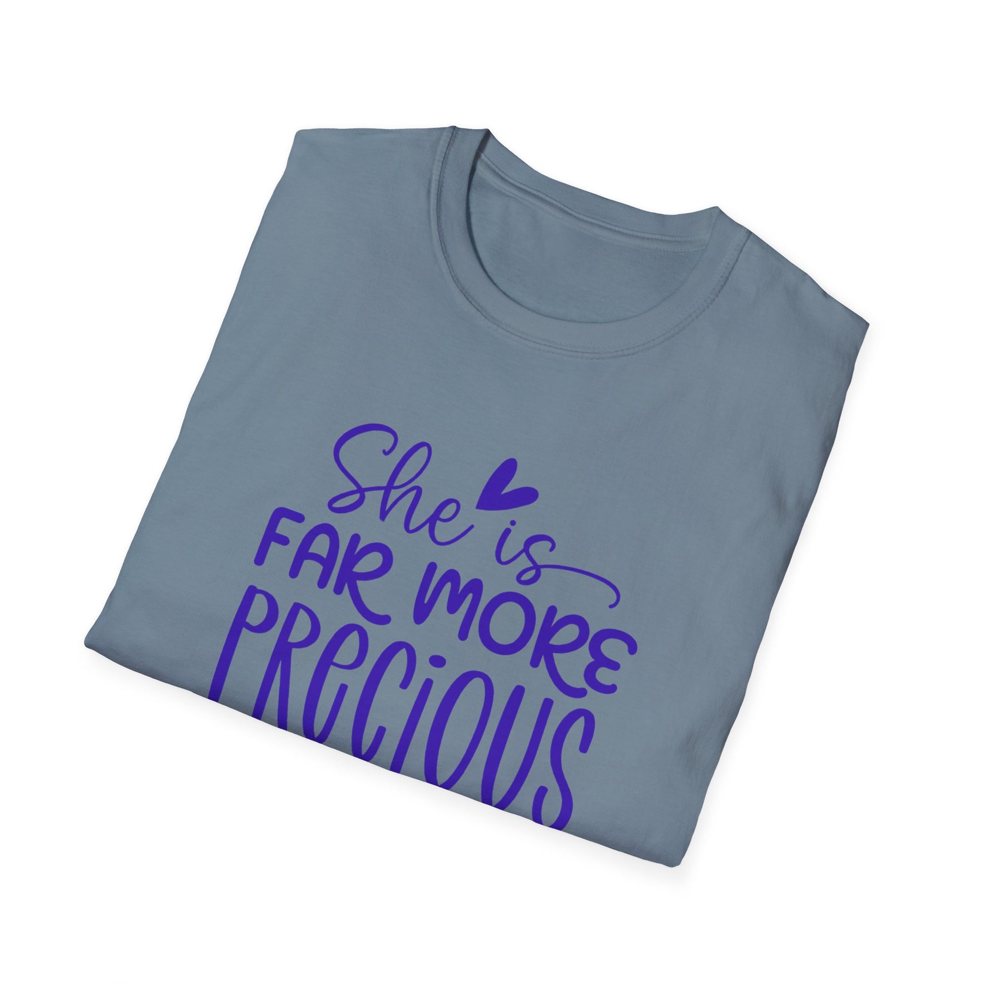 Far More Precious Women's Relaxed/Plus Tshirt (Cobalt Logo) - Sweet Baby Jeez Teez