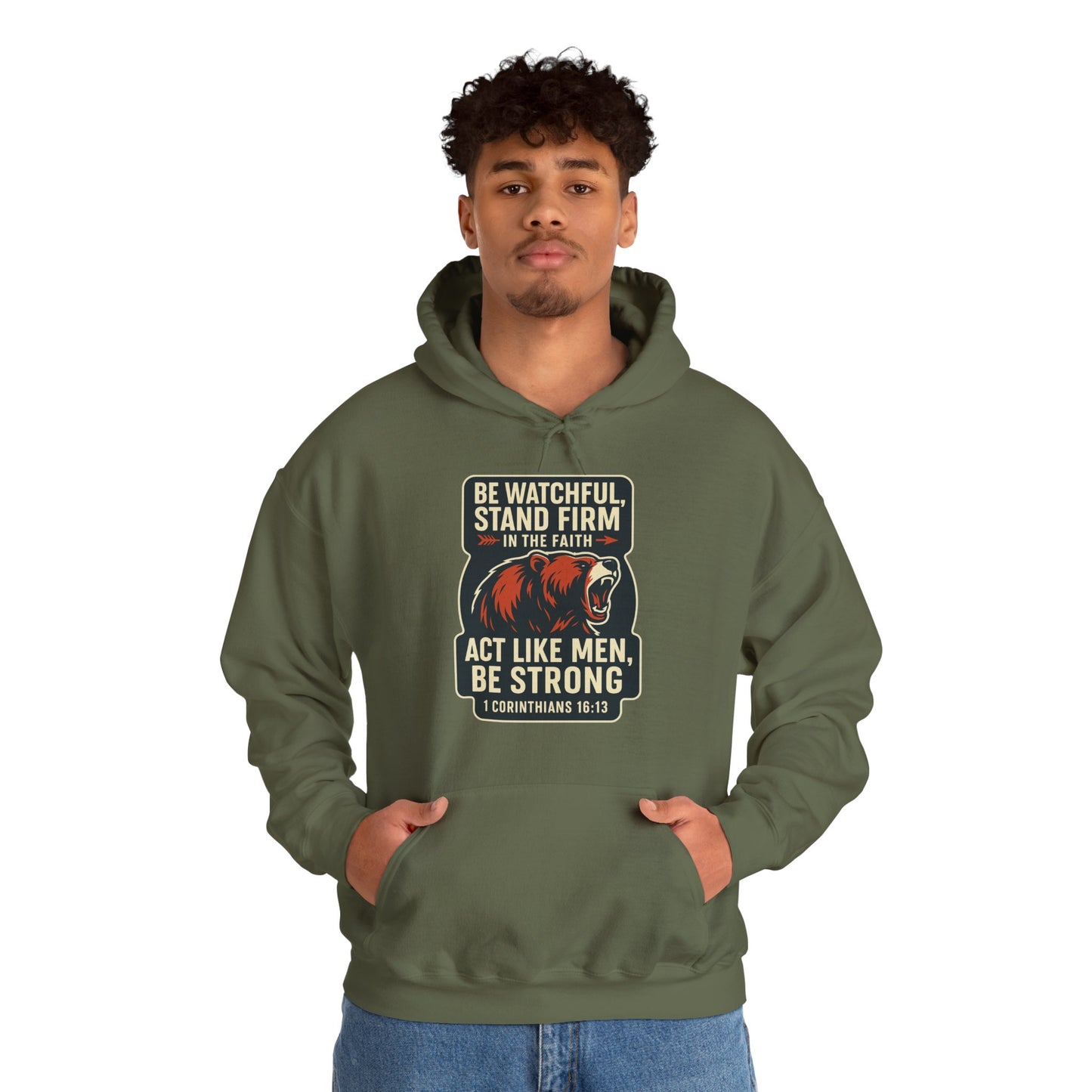 "Stand Firm in Faith" Bear Bible Verse Hoodie Sweatshirt
