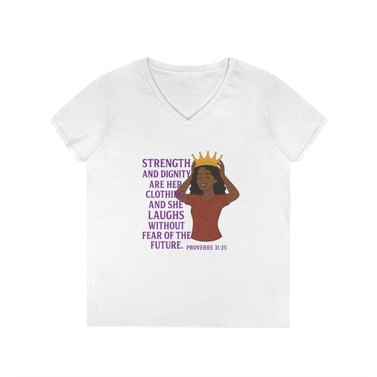 "Strength & Dignity" Bible Verse Women's V-neck T-shirt