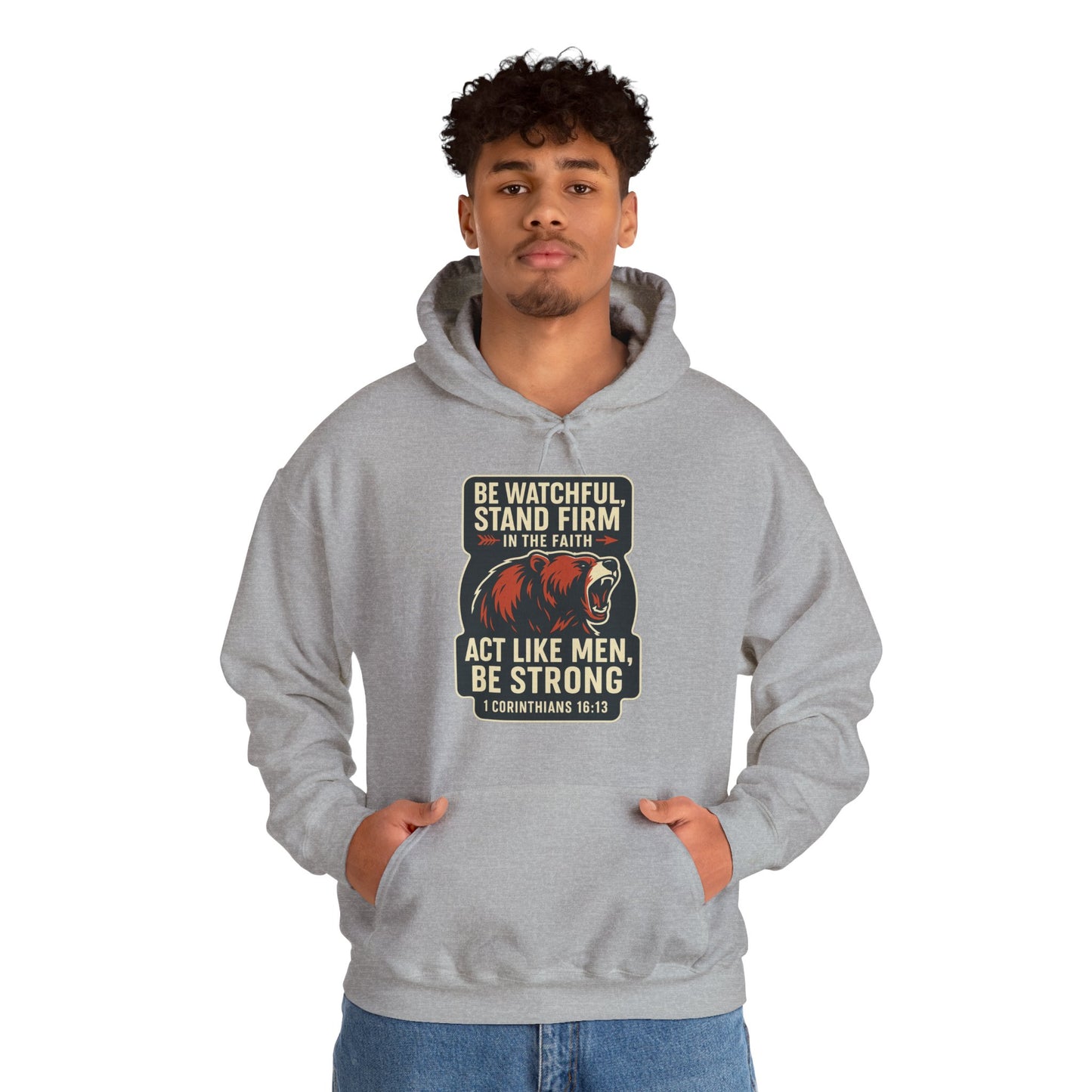 "Stand Firm in Faith" Bear Bible Verse Hoodie Sweatshirt
