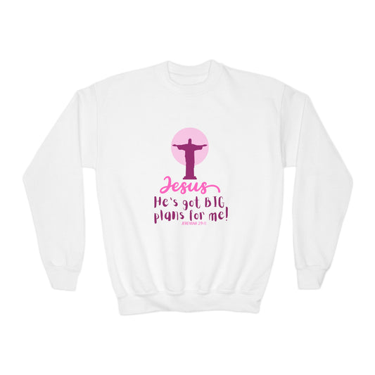 Jesus Has Big Plans Girls Sweatshirt (Pink Logo) - Sweet Baby Jeez Teez