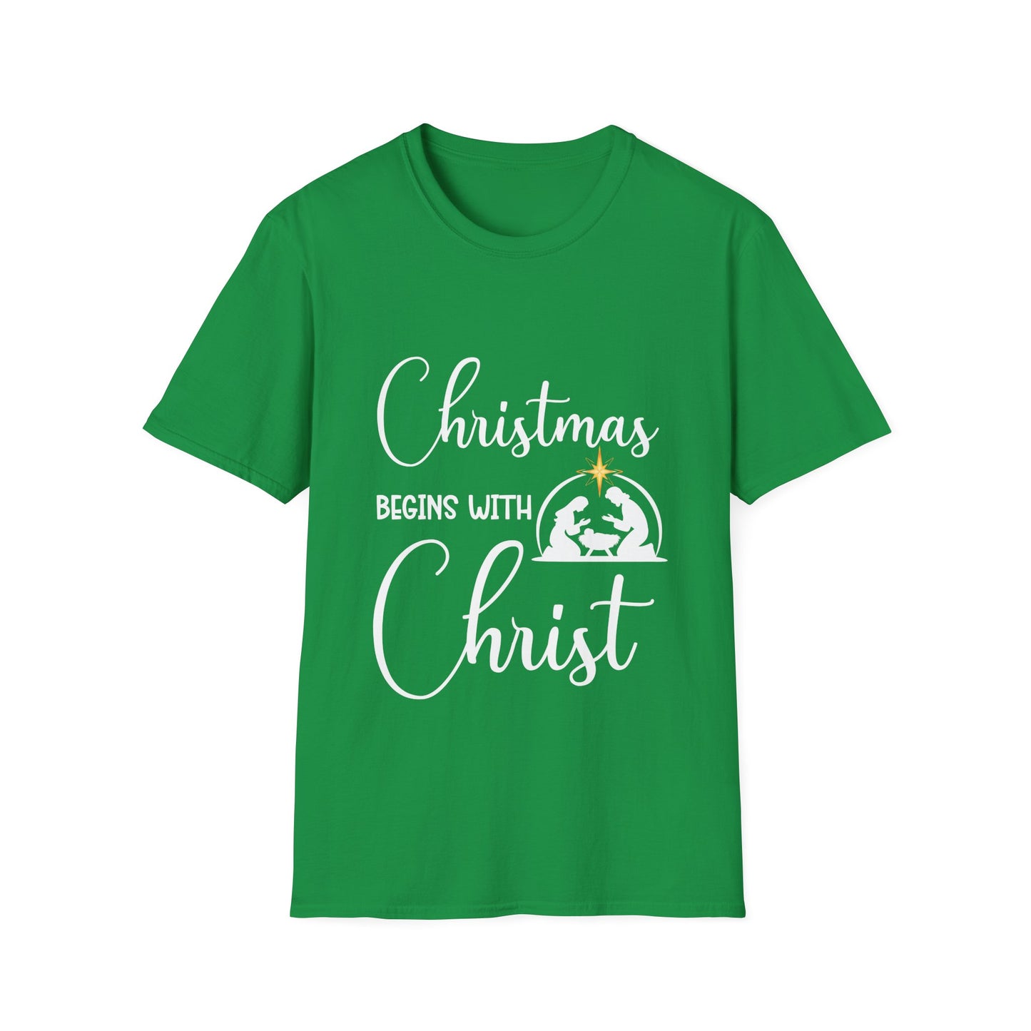 Christmas Begins with Christ Men's Tshirt (White/Gold Logo)