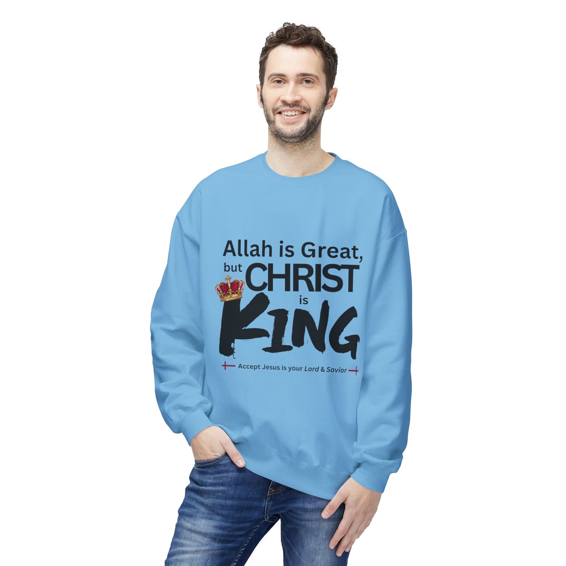 "Christ is King" Unisex Comfy Fleece Sweatshirt (Great Logo - Front) - Sweet Baby Jeez Teez