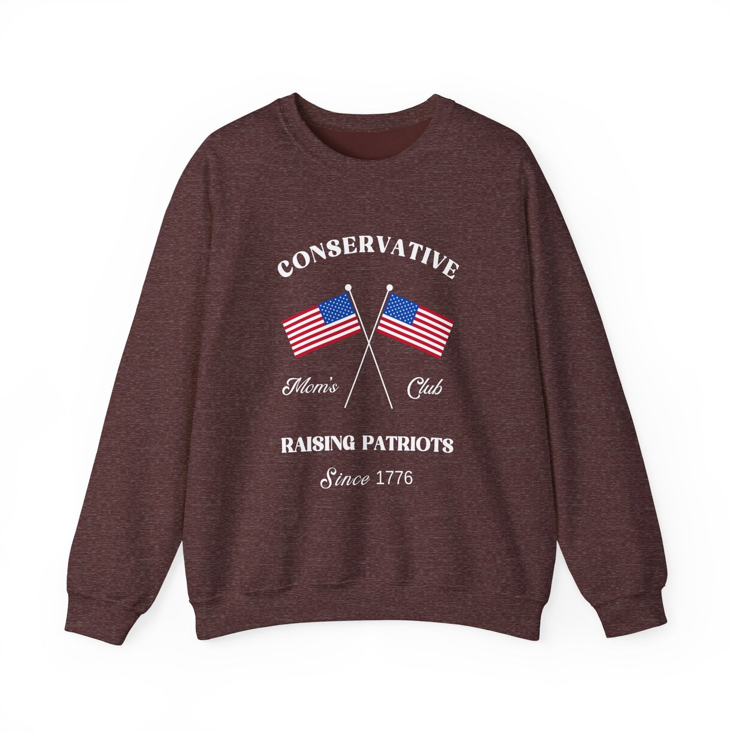 Conservative Mom's Club Crewneck Sweatshirt - Raising Patriots Since 1776 (White Logo)