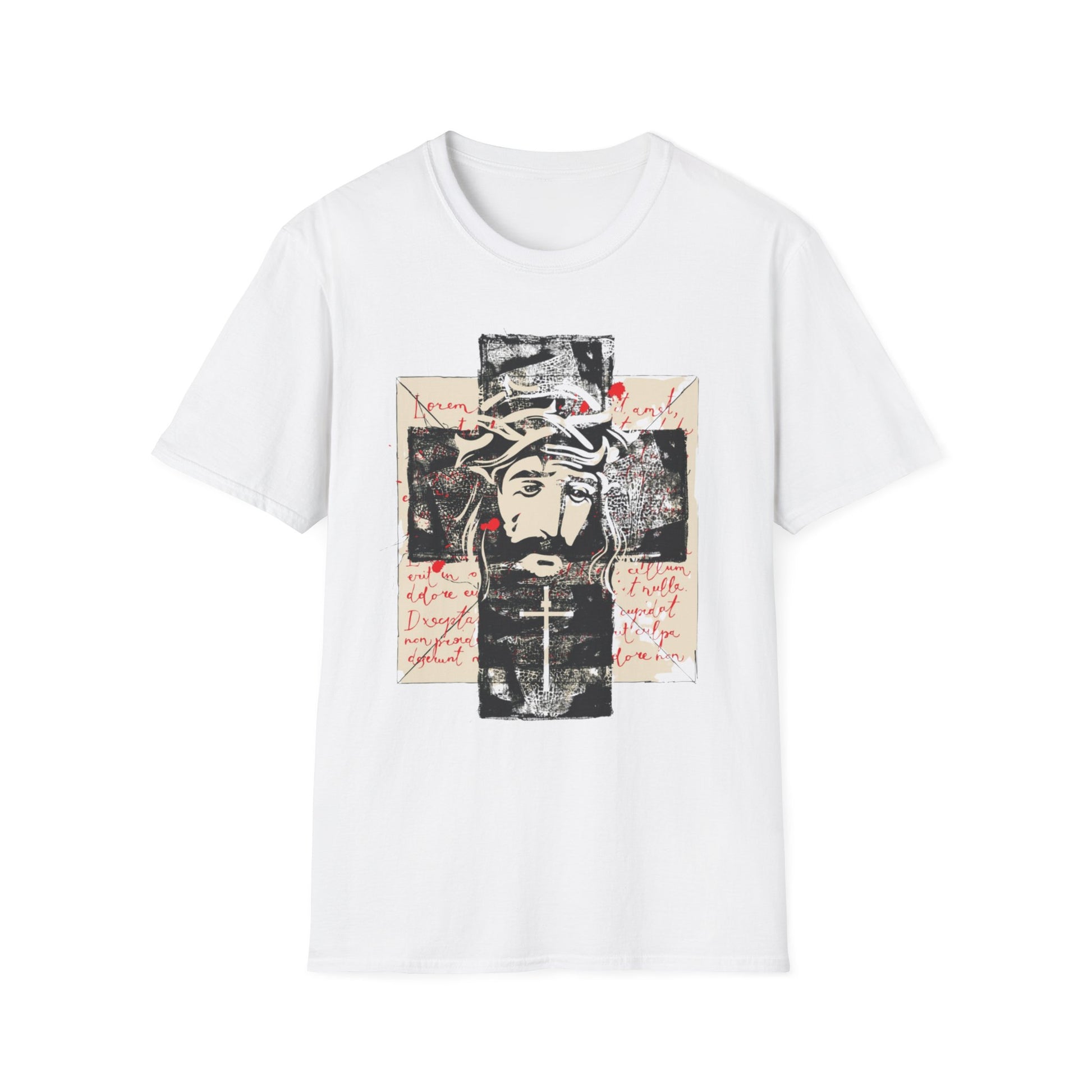Christ on Cross with Latin Logo Men's Tshirt - Sweet Baby Jeez Teez