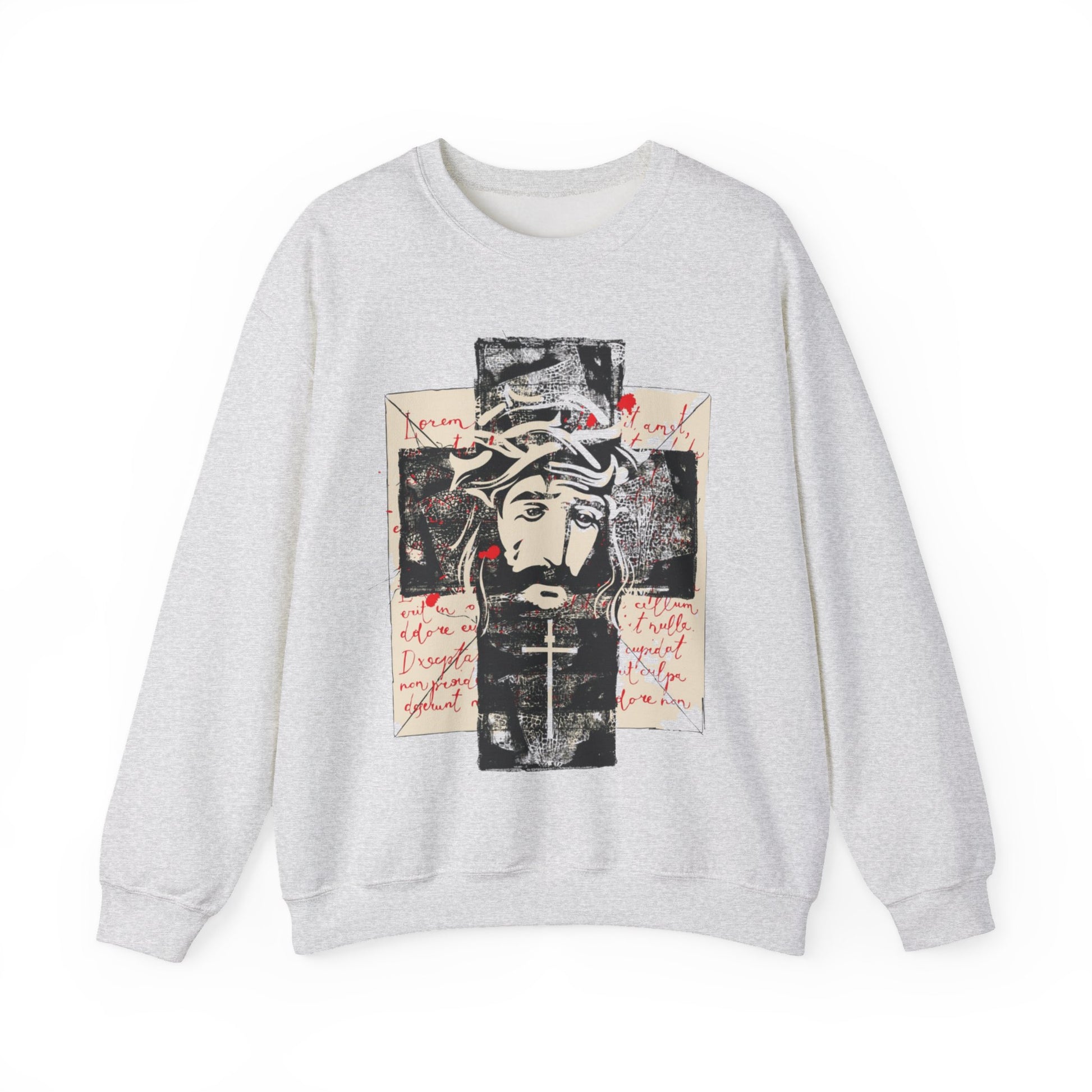 Christ on Cross with Latin Logo Men's Heavy Blend Sweatshirt - Sweet Baby Jeez Teez