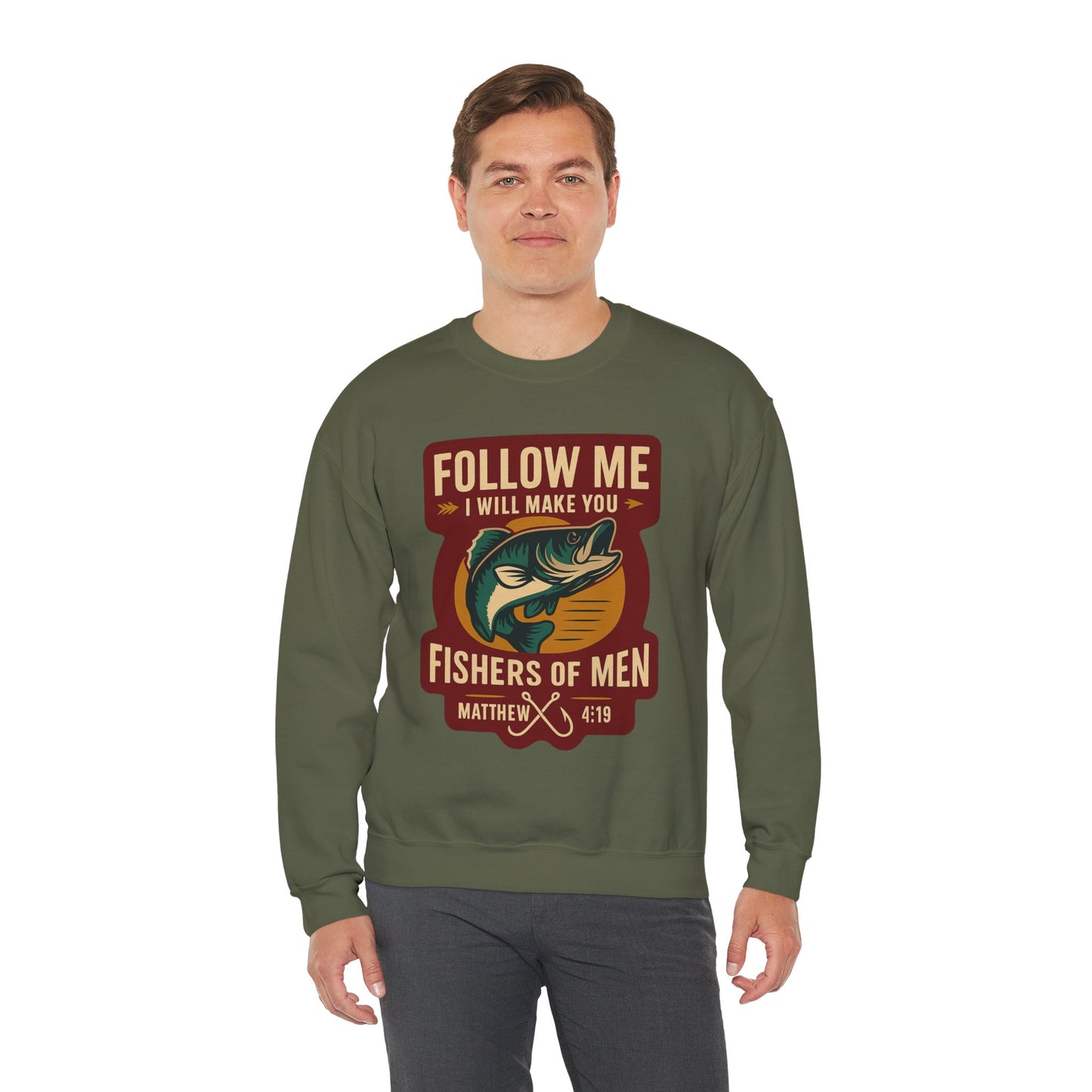 "Follow Me" Fisherman Bible Verse Crewneck Sweatshirt