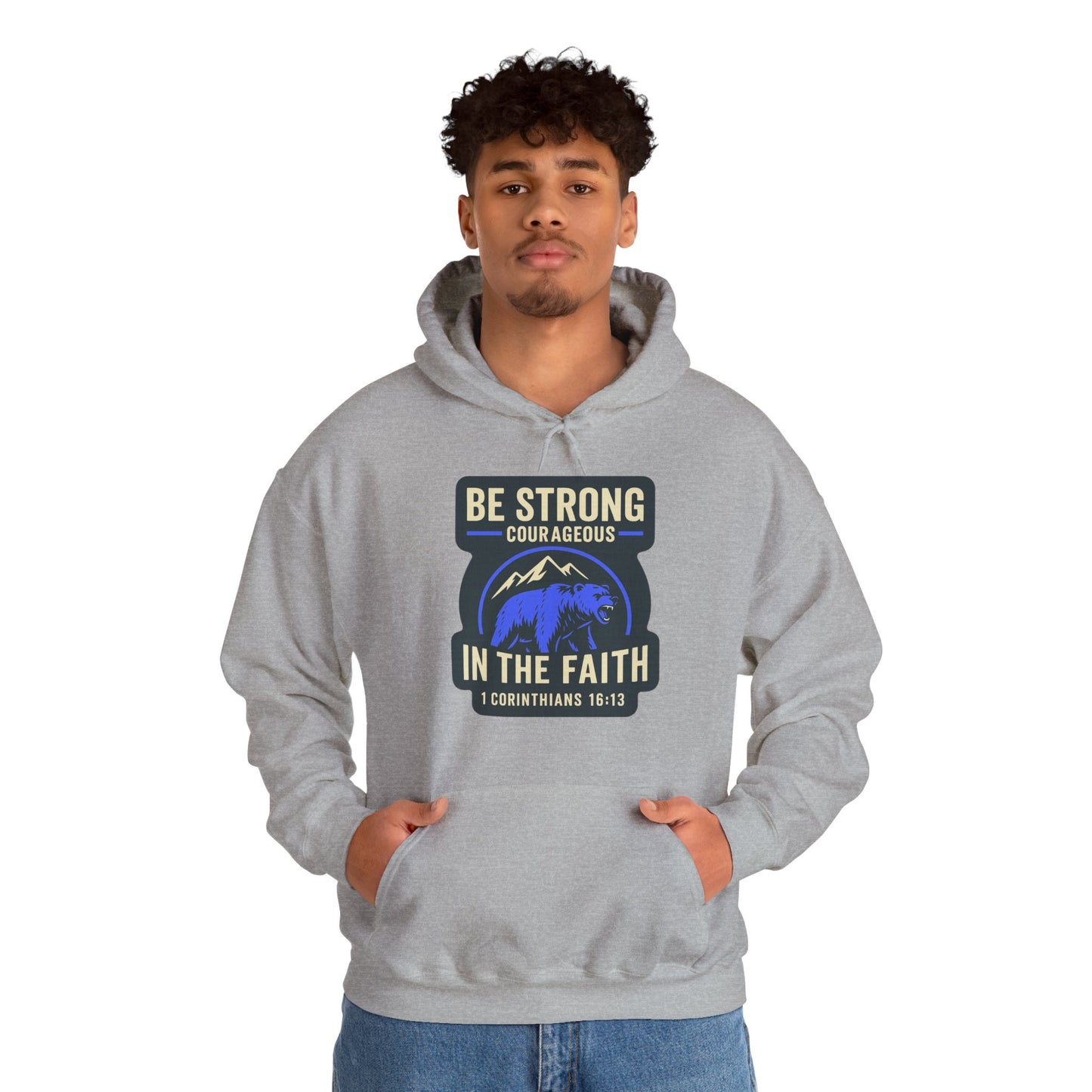 "Be Strong and Courageous" Bear Bible Verse Sweatshirt
