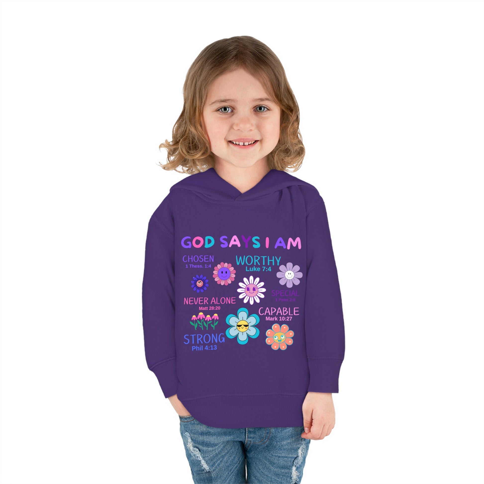 God Says I Am Toddler Fleece Hoodie (Flower Logo) - Sweet Baby Jeez Teez