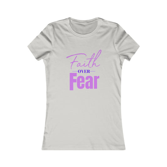 Faith Over Fear Women's Fitted Tshirt (Pink and Purple Logo) - Sweet Baby Jeez Teez