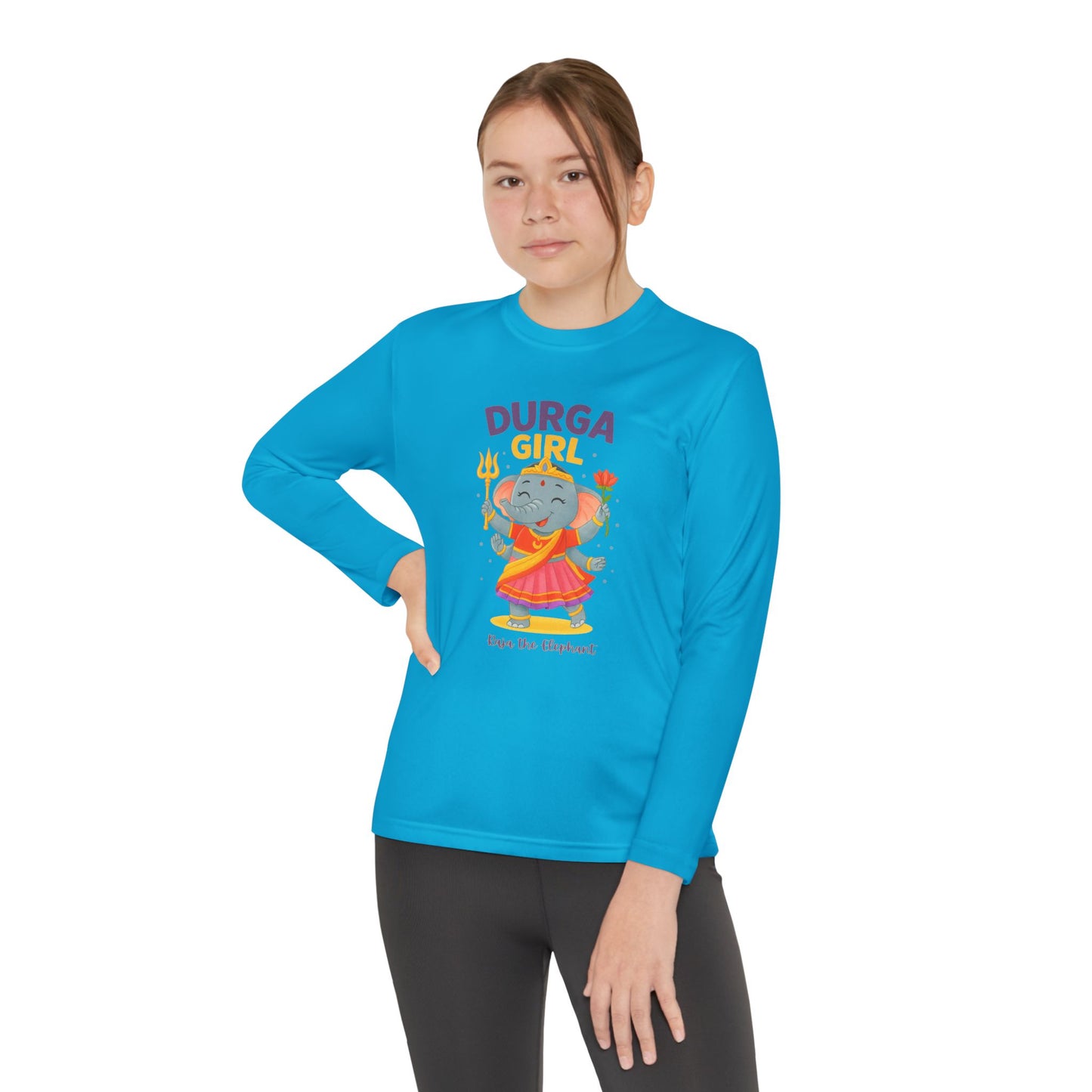 "Durga Girl" Raja the Elephant Girls Long Sleeve Tshirt (Hindu Celebration)