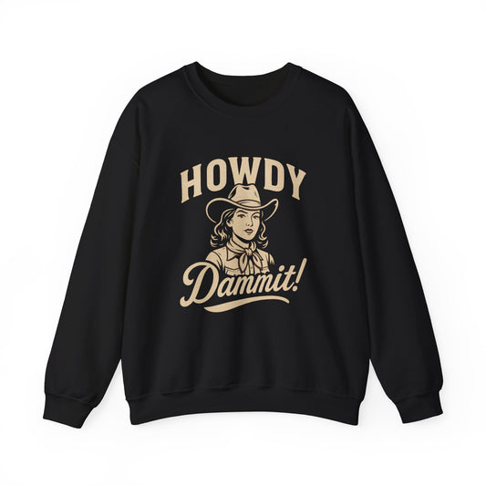 Howdy Dammit! Aggie Texas Cowgirl Unisex Cozy Sweatshirt (Gold Logo)