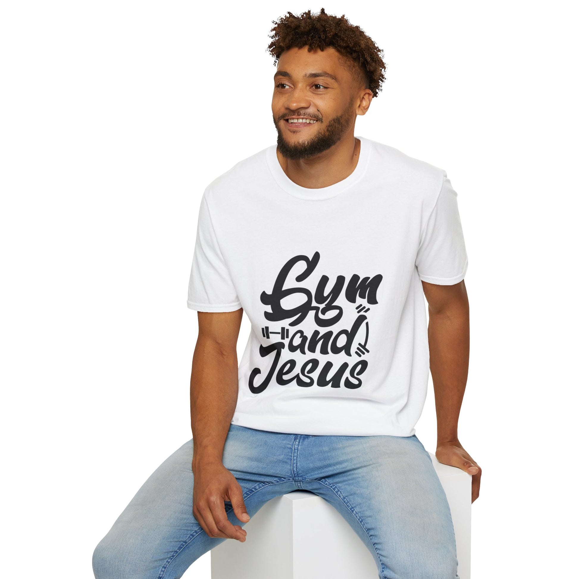 Gym and Jesus Men's Tshirt (Black Logo) - Sweet Baby Jeez Teez