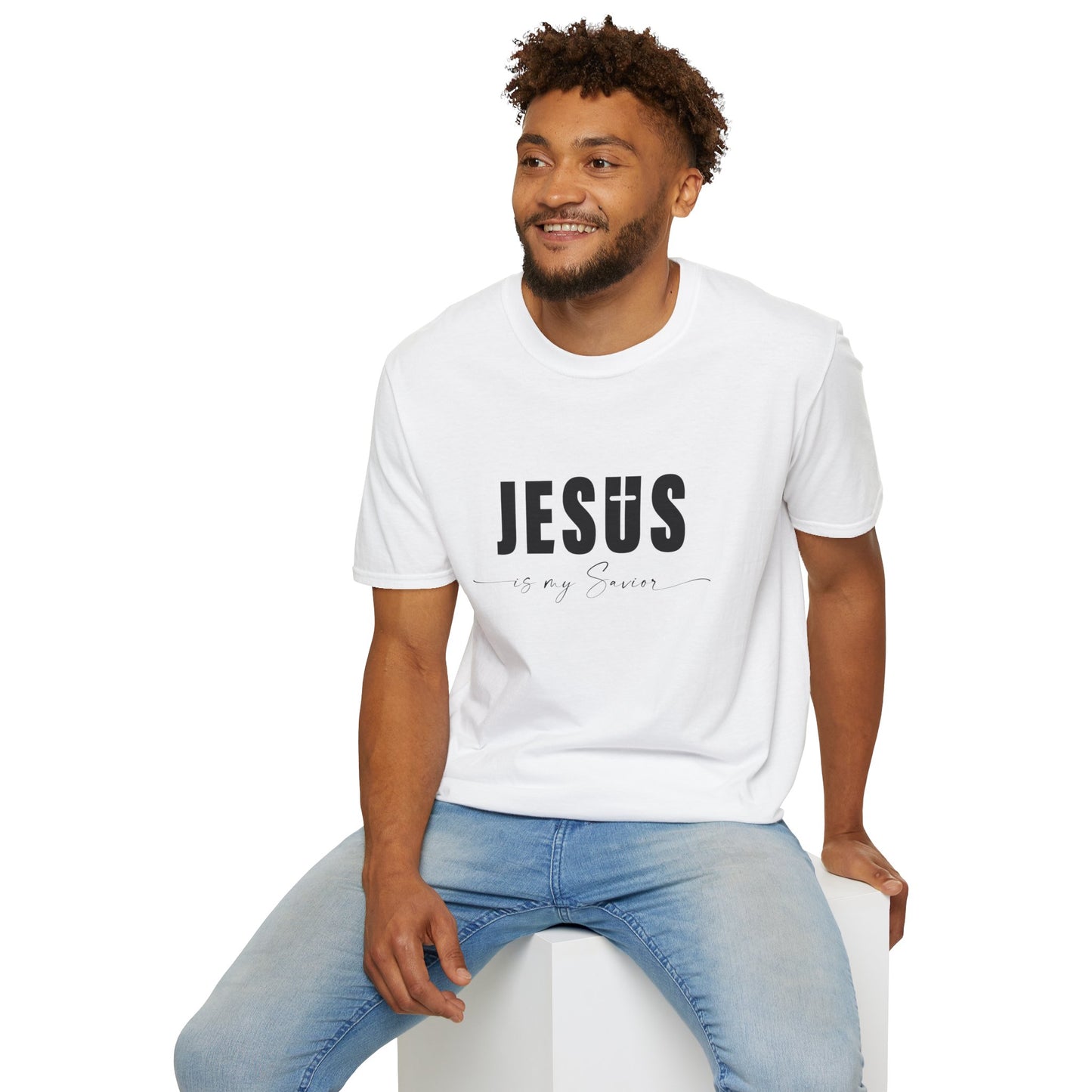 "Jesus is My Savior" Christian Faith Soft T-Shirt (Black Logo)